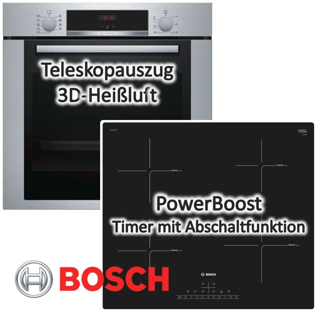 BOSCH Backofen-Set Induktions-Kochfeld mit PUE611FB1E HBA3140S0 Backofen-Set Bosch