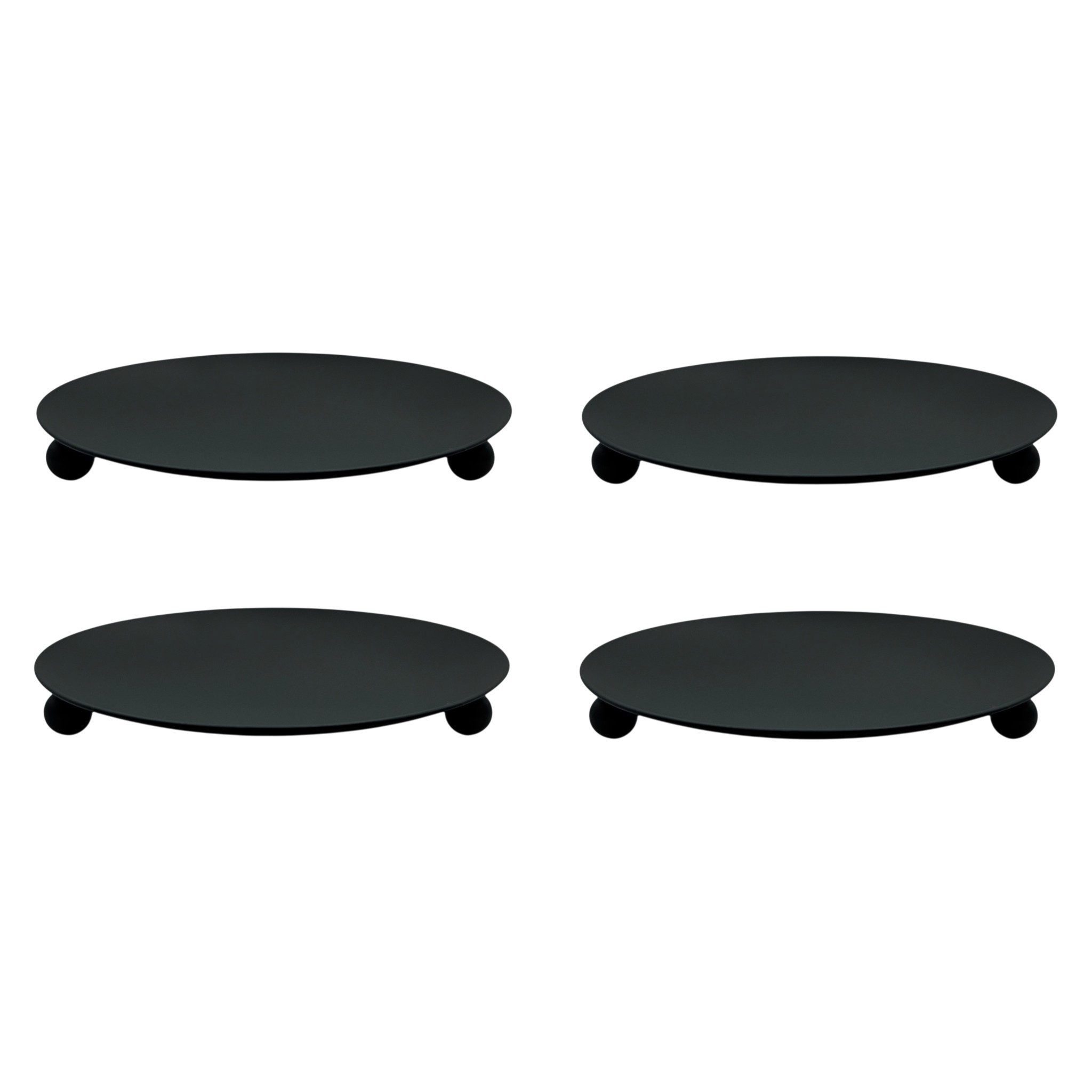 Meinposten Kerzenhalter schwarz 4 Stück Stumpenkerzen Teller Kerzenteller Weihnachten 8,5 cm (4 St., 4er Set), aus Metall mit Füßen