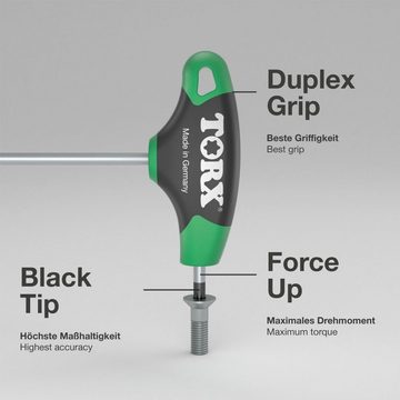 TORX Torxschlüssel TX9-TX40 Winkelschraubendreher mit T-Griff, Duplex Griff, Force Up, Black Tip