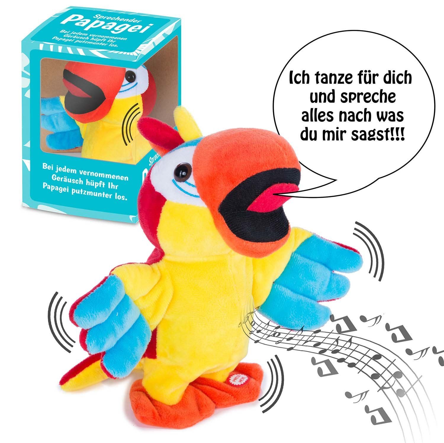 all Kids United Kuscheltier Tanzender & Sprechender Papagei (Plüschtier, Singendes Stofftier), Spricht nach, Spielt Melodie & flattert