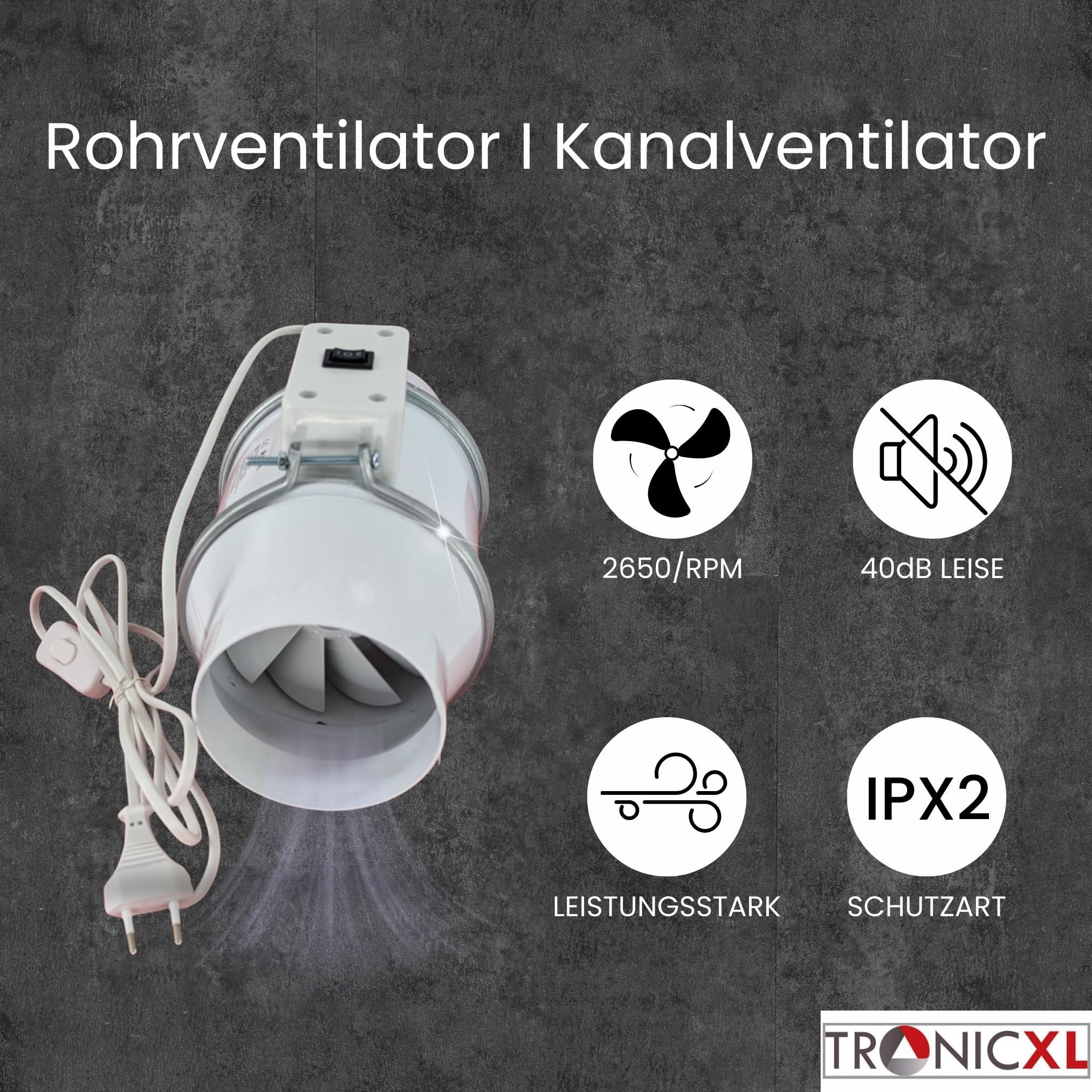 TronicXL Radialventilator Abluft Set Grow 100mm leise Belüftungsset für Growbox Aktivkohlefilter