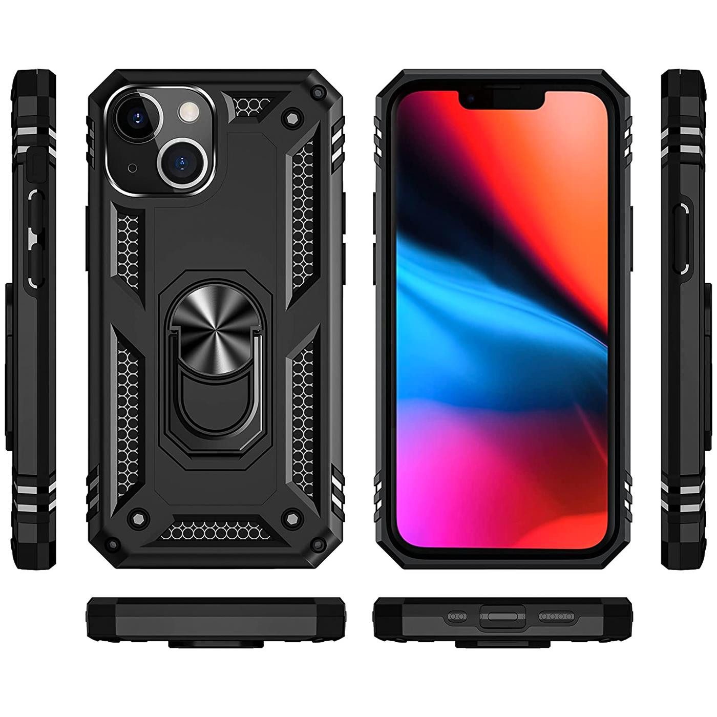 CoolGadget Handyhülle Armor Shield Case für Apple iPhone 13 6,1 Zoll, Outdoor Cover mit Magnet Ringhalterung Handy Hülle für iPhone 13
