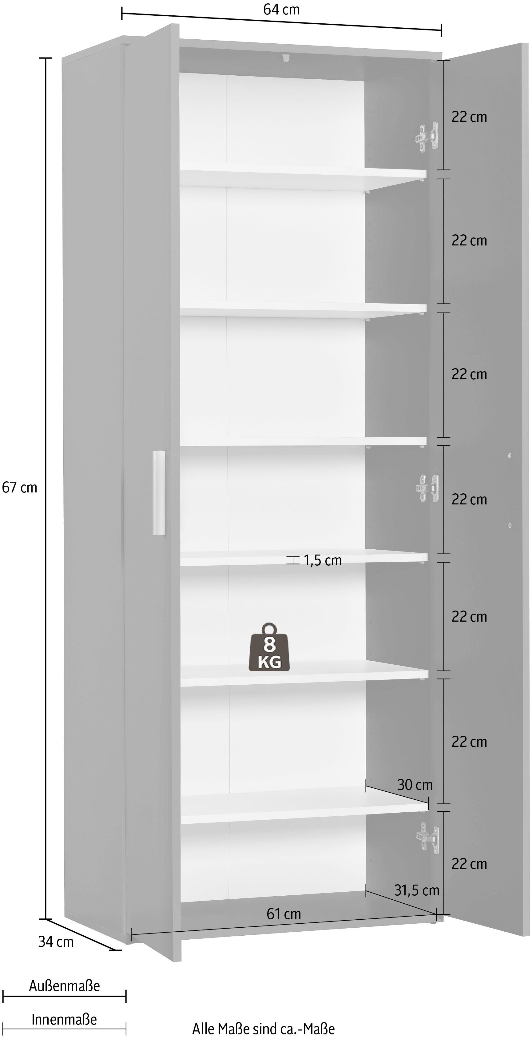 Procontour Mehrzweckschrank Haushaltsschrank Clara BESTSELLER! (OTTOs Choice) Höhe 167cm mit variabel verstellbaren Einlegeböden