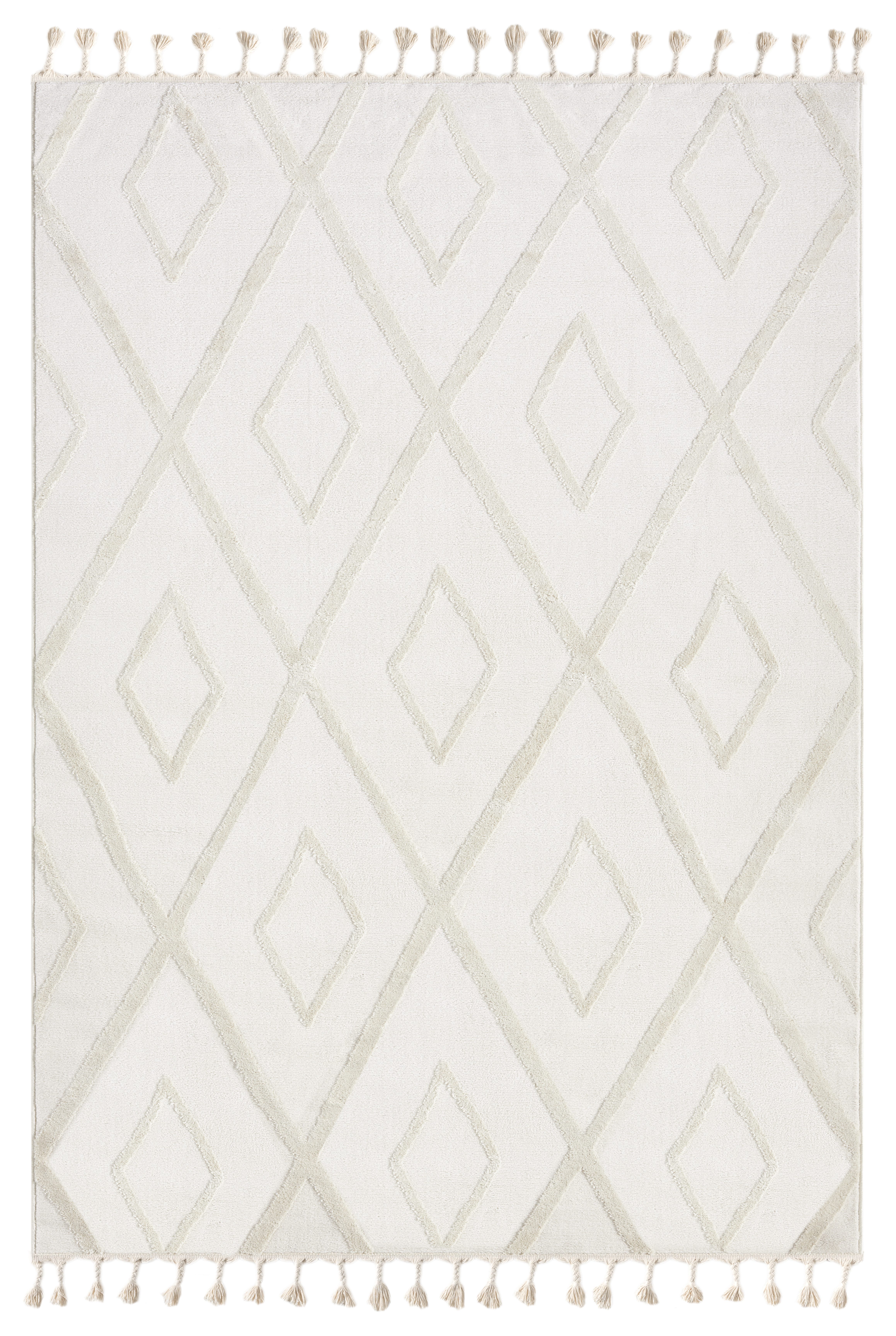 OTTO home Teppich Otilie, rechteckig, Höhe: 11 mm, dichte Qualität, Woll-Look, Boho, mit Fransen und Rauten, Scandi