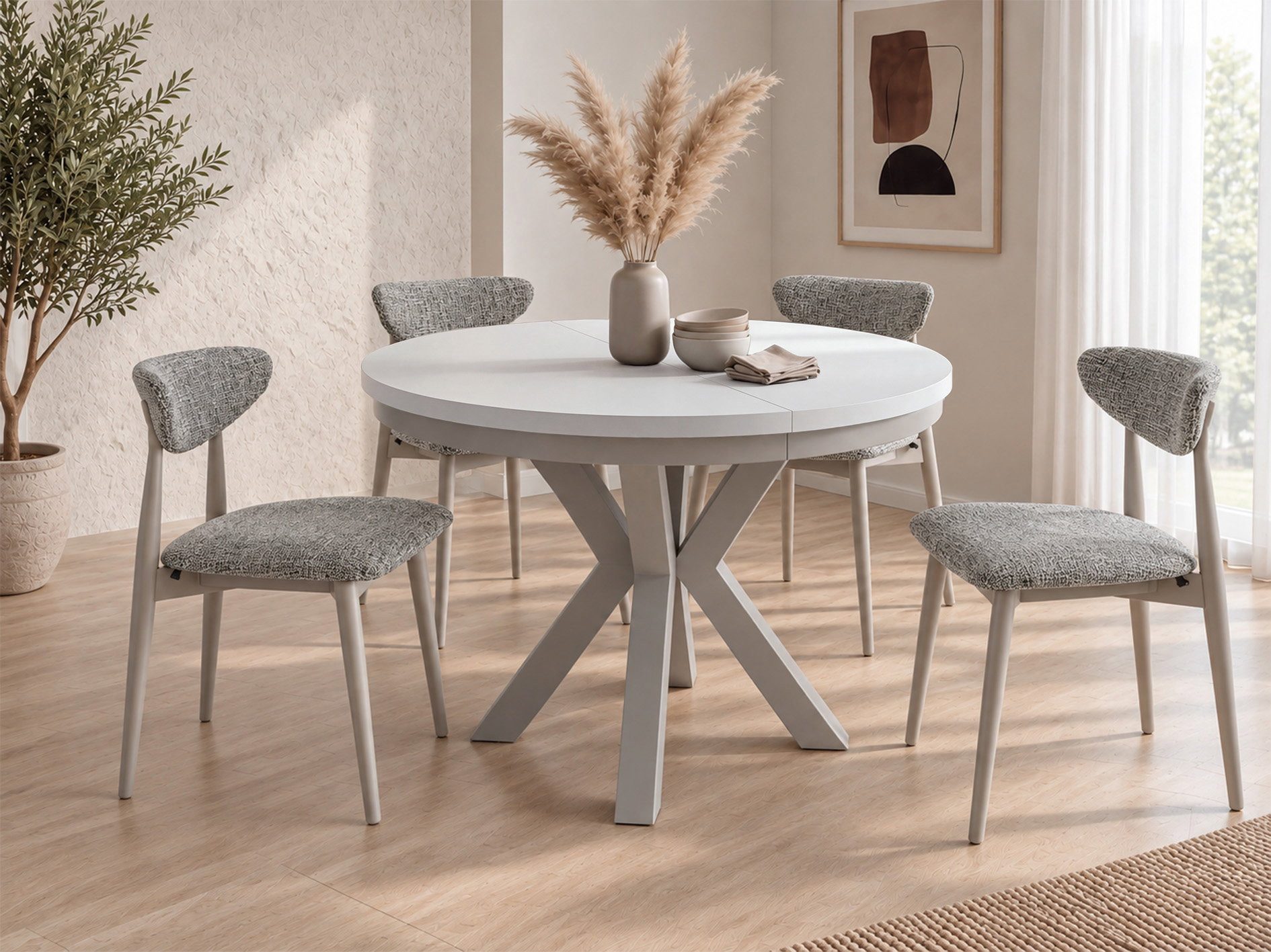 WFL GROUP Esstisch Clara Grau-Beige Loft rund ausziehbar mit Grau-Beige Metallbeinen (MADE IN EU, erhältlich in zwei Größen – 100/120 cm, ausziehbar auf 180/200 cm), platzsparender Industrial Tisch in Holzoptik für Wohnzimmer oder Küche