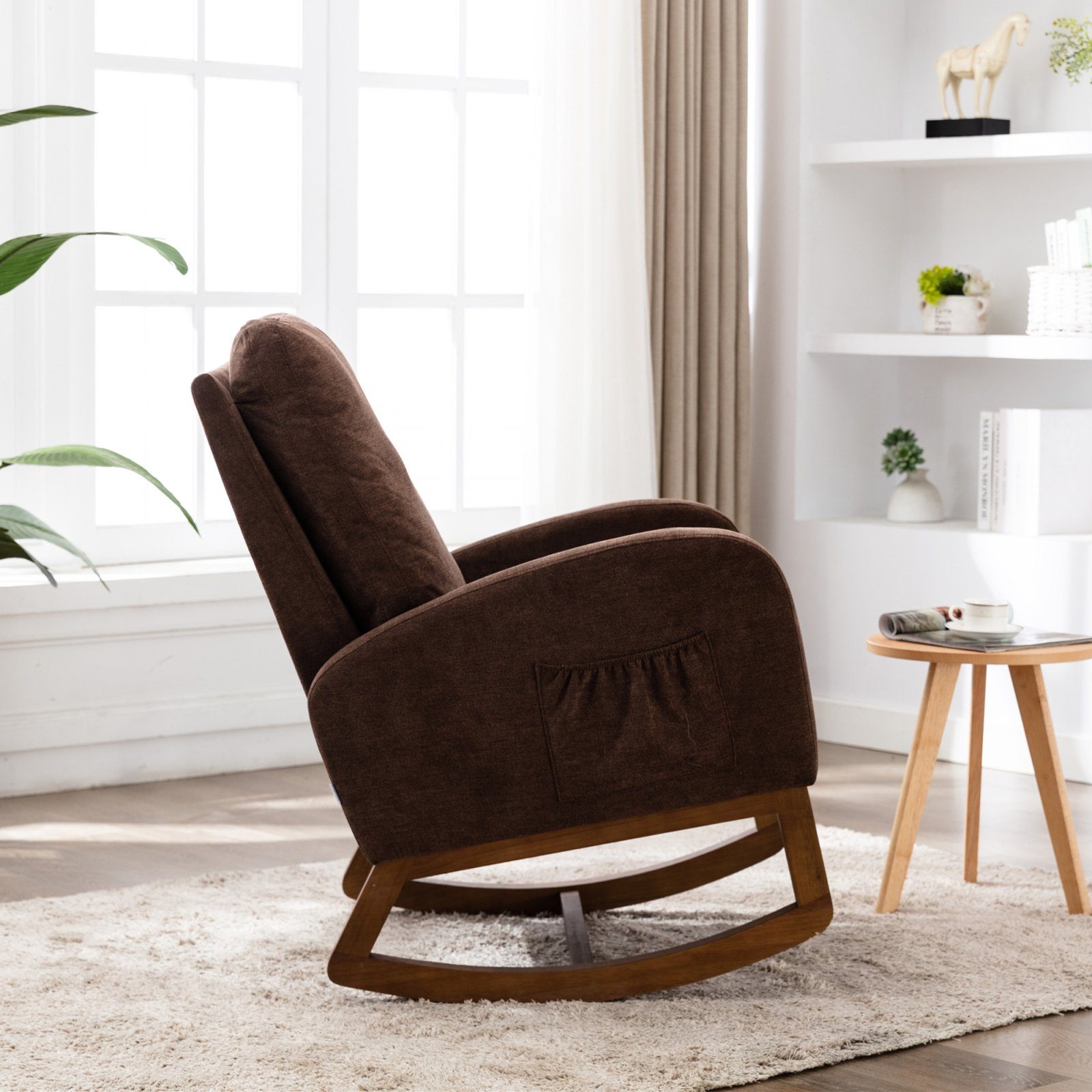 Sitzfläche und für Freizeitstuhl, SEEZSSA Hohe mit Wohnzimmer Rückenlehne Schaukelsessel Kaffee Gepolsterter Schaukelstuhl