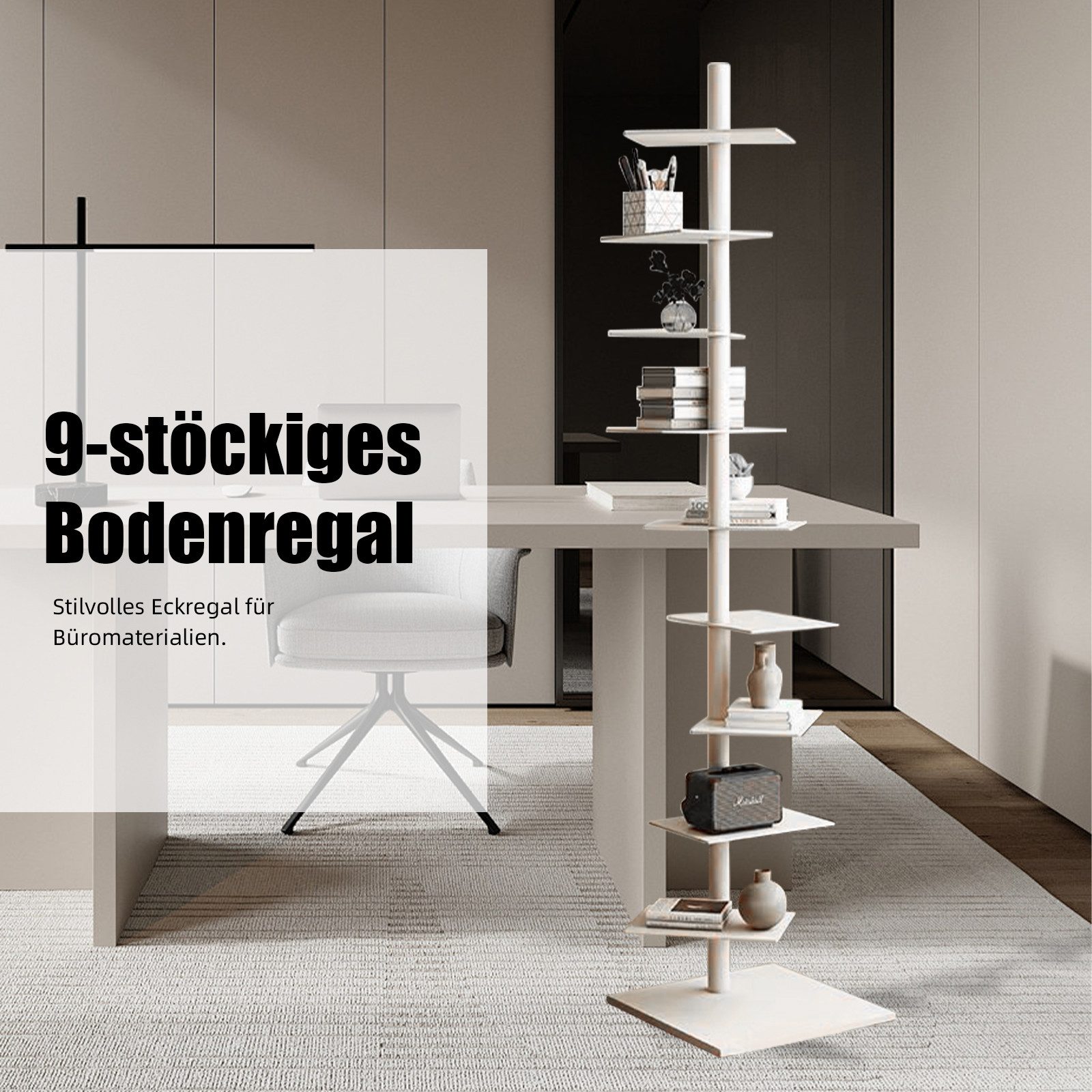 TWSOUL Bücherregal Schmiedeeisen Bücherregal, einfaches Bücherregal, drehbar, 9-stockiges Bodenregal,39cm*39cm*175cm