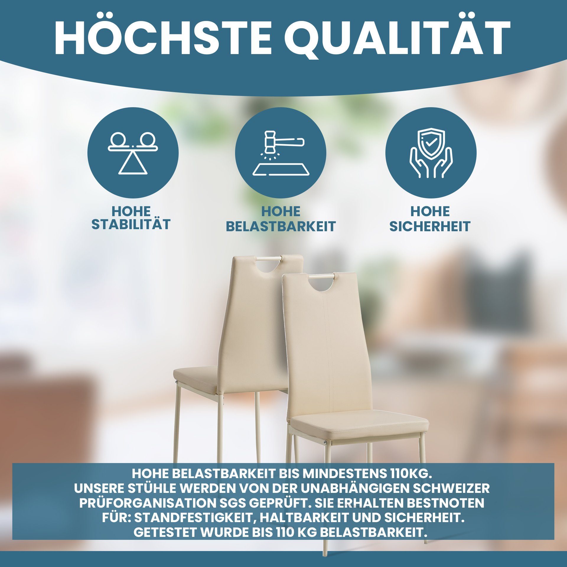 Albatros International Esszimmerstuhl Esszimmer Stühle 4 er Set SALERNO, Stuhl Stühle Esszimmerstühle, Küche (6er Set, Beige, Kunstleder Bezug), Küchenstuhl Küc – Bild 3 von 5
