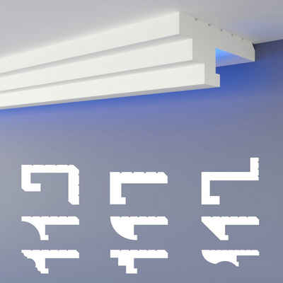 HEXIMO Eckprofil HLED 13 (LED-Schattenfugenprofil Stuckleisten, indirekte Beleuchtung XPS-Styropor-Trockenbau-Deckenleisten für Wand-Deckenverkleidungen (Muster HLED 13)