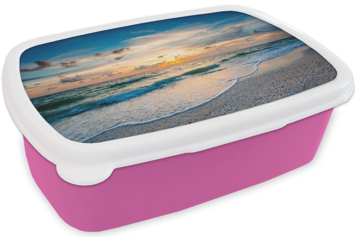 Snackbox, Sonnenuntergang, Kunststoff Erwachsene, Brotdose Meer (2-tlg), Mädchen, Lunchbox Strand Brotbox für MuchoWow - - rosa Kunststoff, Kinder,
