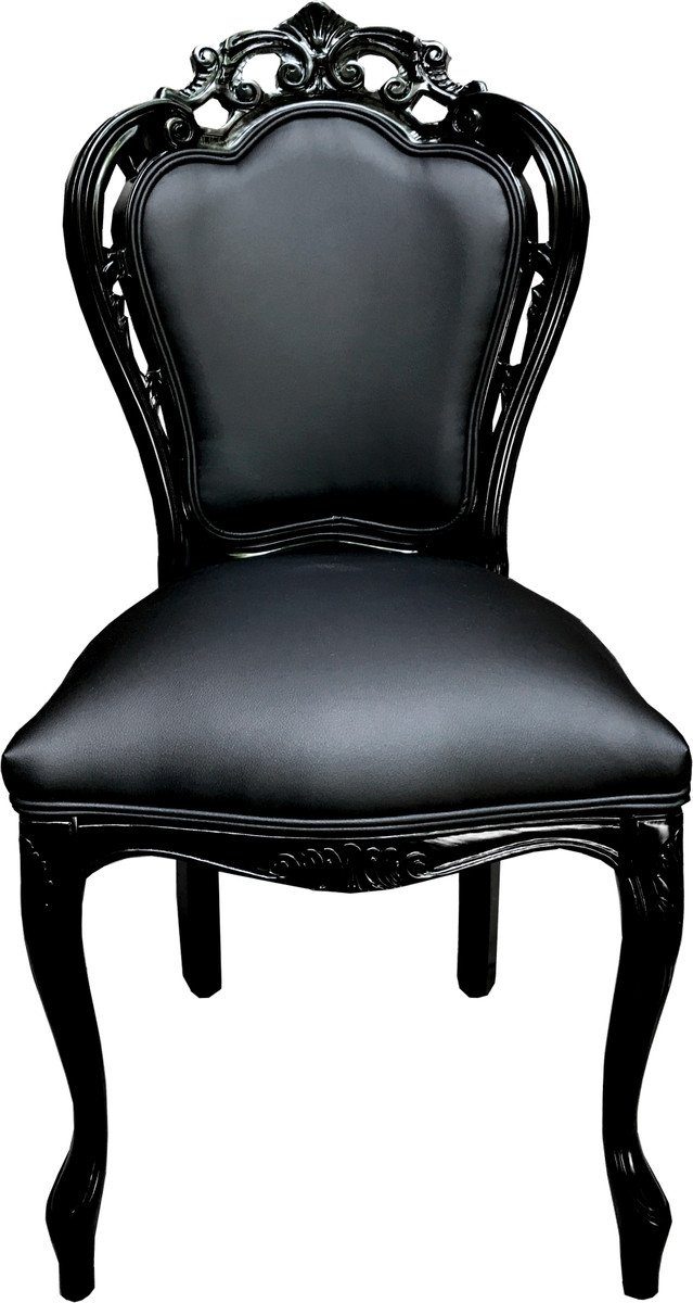 Casa Padrino Esszimmerstuhl Luxus Barock Esszimmer Stuhl Schwarz Lederoptik / Schwarz - Designer Stuhl - Luxus Qualität