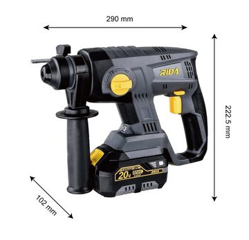 RIDA Akku-Schlagbohrmaschine LCH777-9 Akku-Bohrhammer (bl) 20V, SDS plus, max. 1420 U/min, (4,0Ah Akku, Netzteil, Transport-Box), max. Bohrleistung 28/13/22 mm