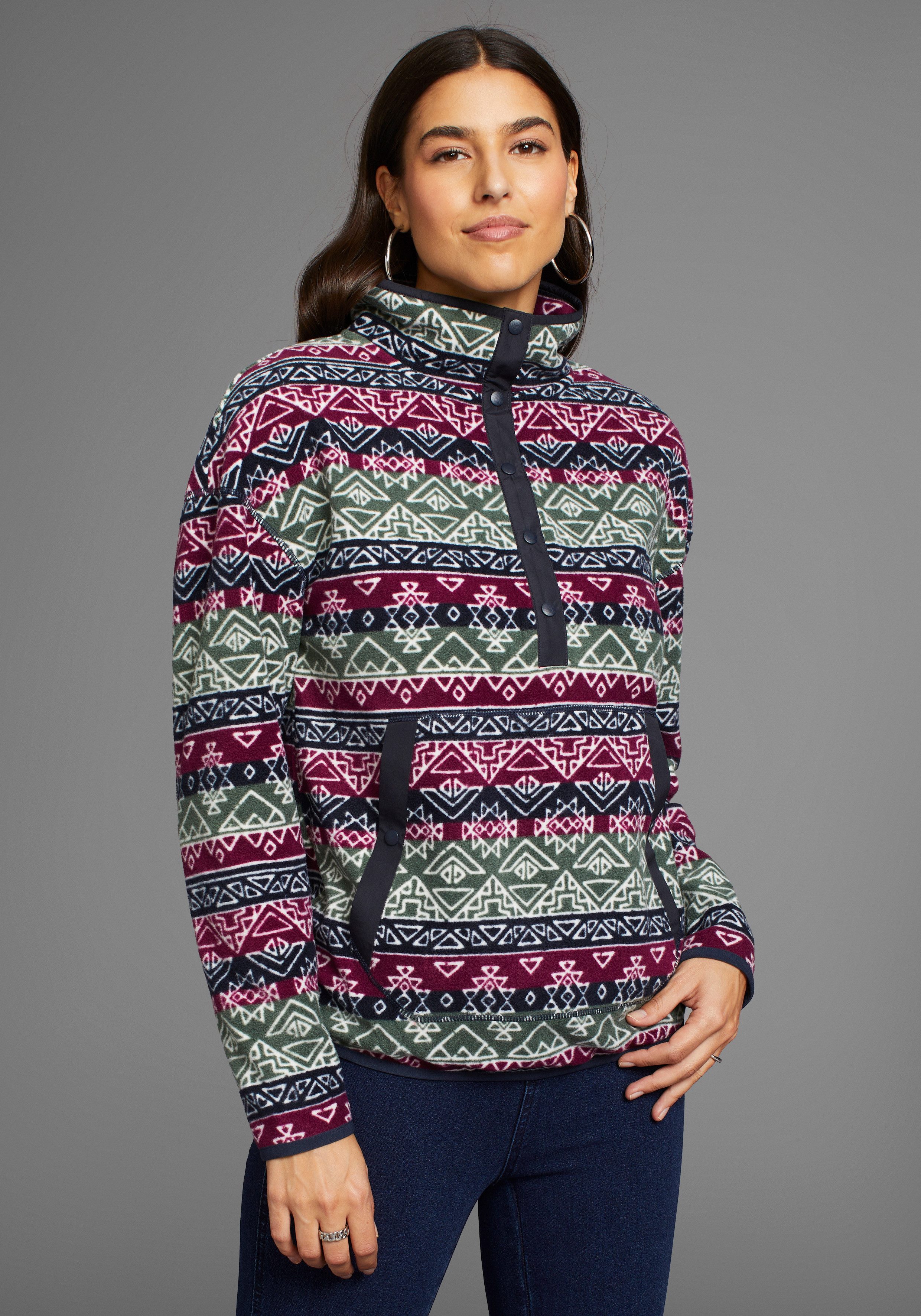 Polarino Fleecepullover mit Colourblocking-Optik, mit Kängurutasche, günstig online kaufen