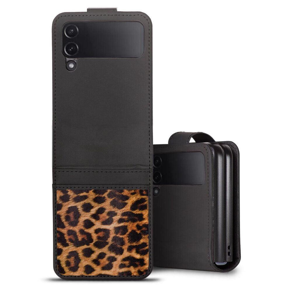 DeinDesign Handyhülle Leopard Fell Animalprint Leo Print, Samsung Galaxy Z Flip 4 Hülle Handy Flip Case Wallet Cover
