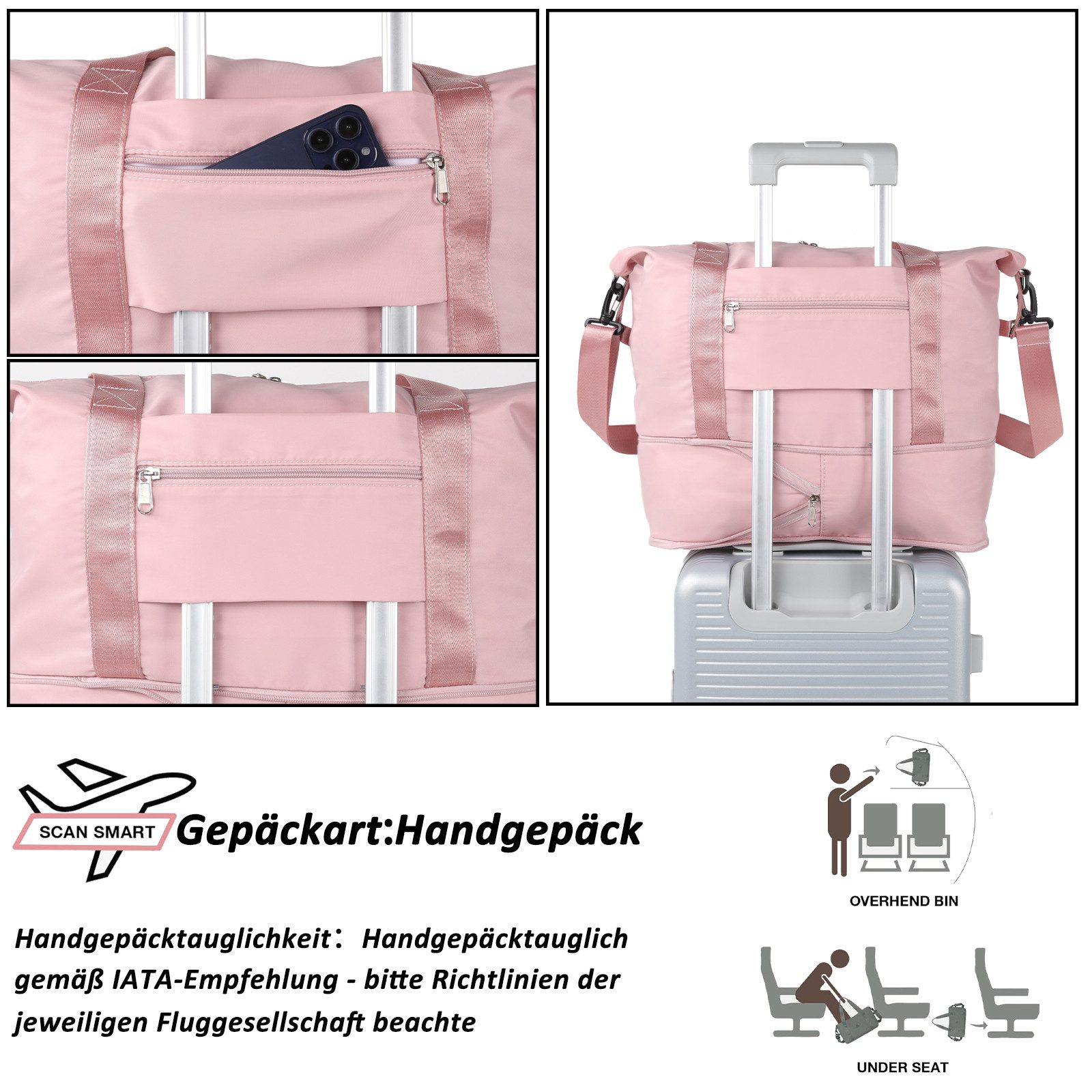 TAN.TOMI Reisetasche Erweiterbares Reisetasche Damen Herren Sporttasche 42x28x23 Handgepäck (Erweiterbares Weekender Bag mit Nassfach), Schwimmtasche Wasserdicht Travel Bag Fitnesstasche Trainingstasche