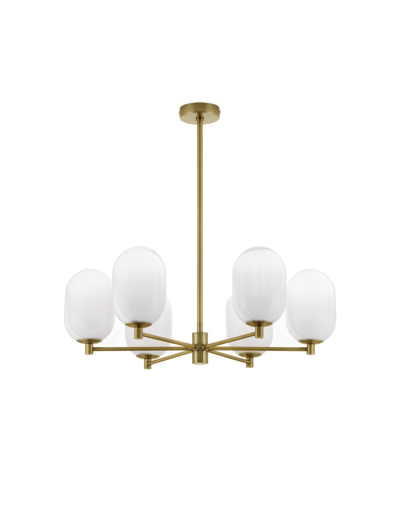 Licht-Erlebnisse Kronleuchter EMORY, ohne Leuchtmittel, Hängeleuchte G9 65 cm breit in Gold Weiß Glas 6-flammig Retro