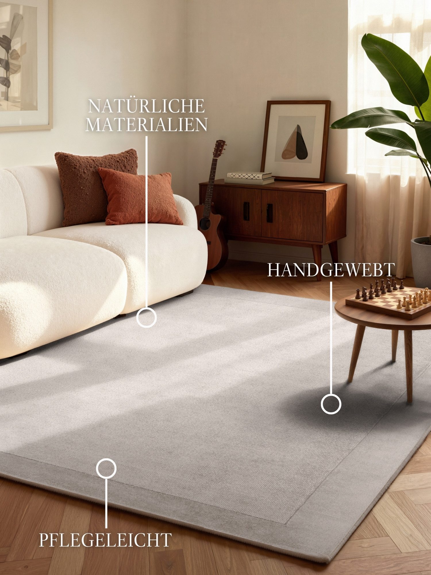 Villeroy & Boch Teppich Wollteppich Kivi, rechteckig, Höhe: 17 mm, Handgewebt, Wolle, Bordüre, Einfarbig, Läufer, Wohnzimmer, Modern – Bild 2 von 5