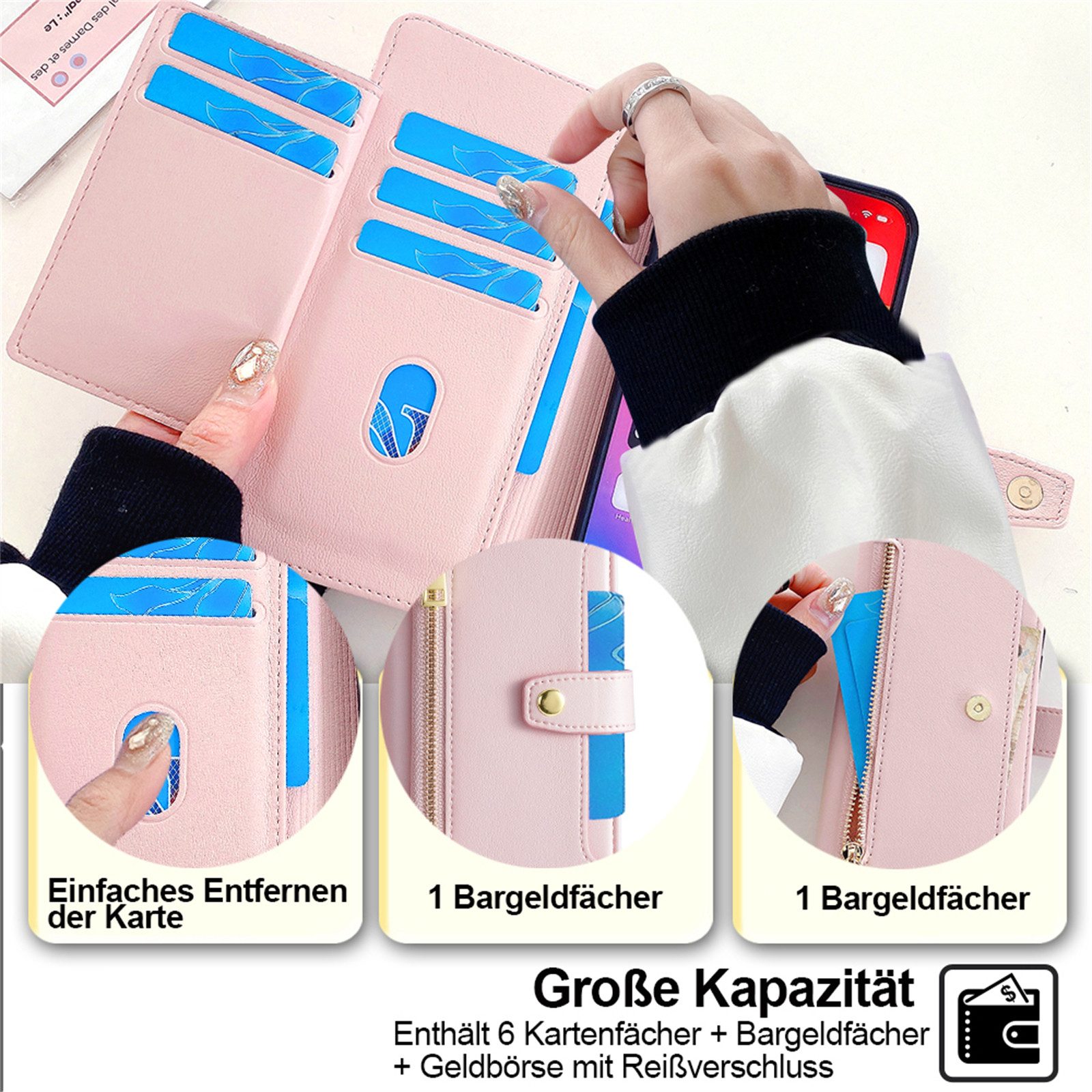 betterfon Handykette für Samsung Galaxy Leder Umhänge Hülle mit Kartenfächer, 5 Kartenfächer + verstellbare Kette & Standfunktion mit TPU-Schutz – Bild 5 von 5