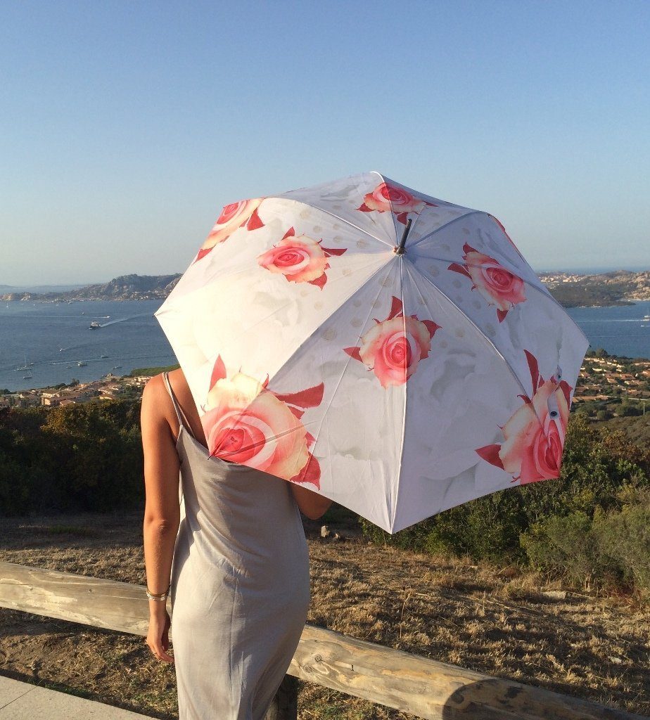 von Lilienfeld Stockregenschirm Rosen Regenschirm creme Auf-Automatik, Hochzeit Blumenmuster Blumen
