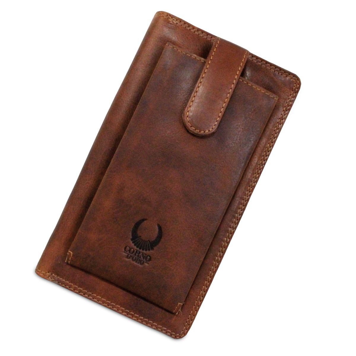 Corno d´Oro Geldbörse Herren Echt Leder Groß HANDMADE XXL Dokumententasche mit Handytasche, große Handytasche, Reiseorganizer mit RFID Schutz
