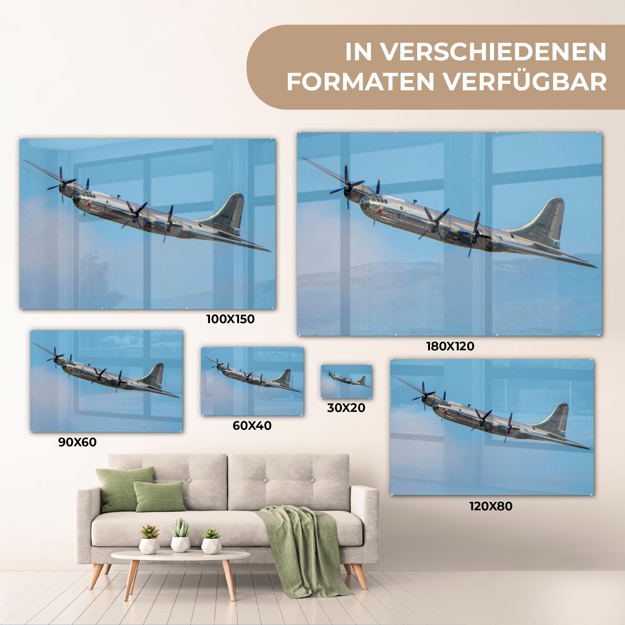 (1 - Blau, & Fliegen Acrylglasbilder Schlafzimmer St), - Acrylglasbild Flugzeug MuchoWow Wohnzimmer