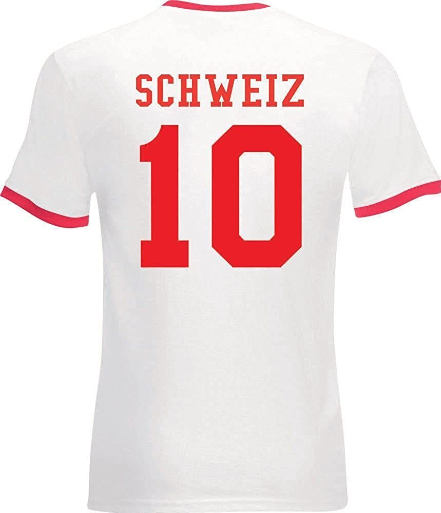 T-Shirt trendigem Look T-Shirt im mit Motiv Designz Herren Youth Weiß Trikot Schweiz Fußball