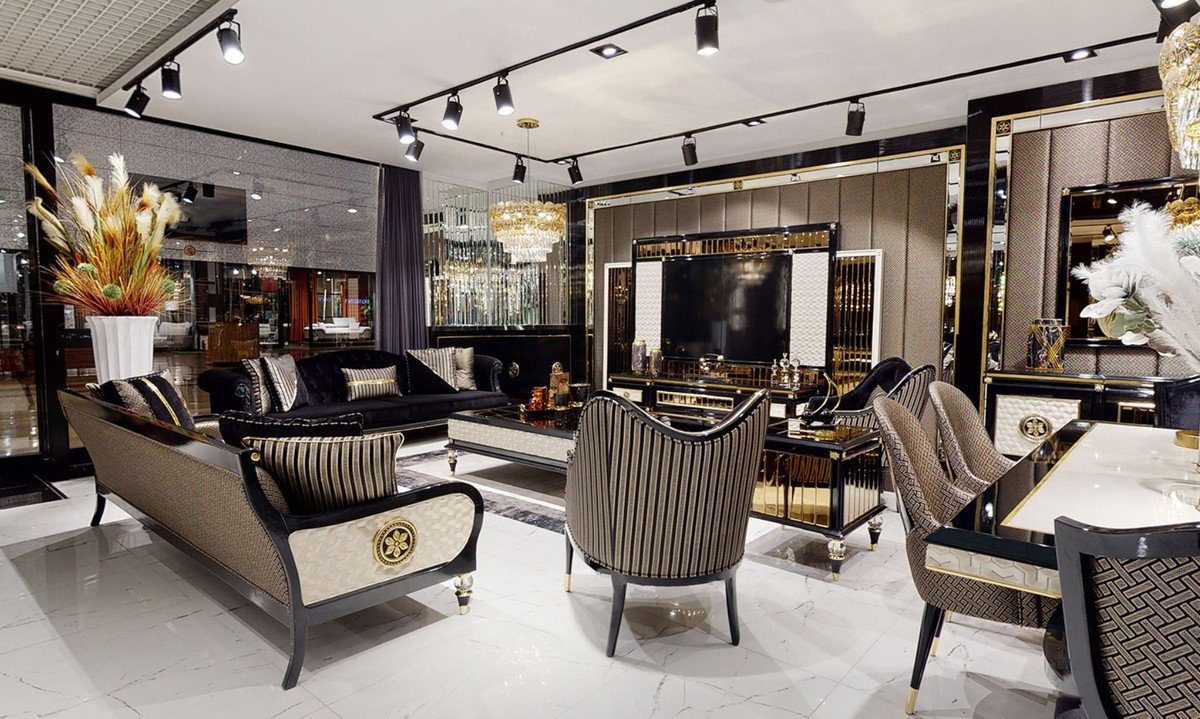 - Prunkvoller Deco Luxus / Couchtisch Möbel Art / Schwarz Cremefarben Wohnzimmertisch Padrino Gold Casa - Massivholz Art Deco Luxus Couchtisch