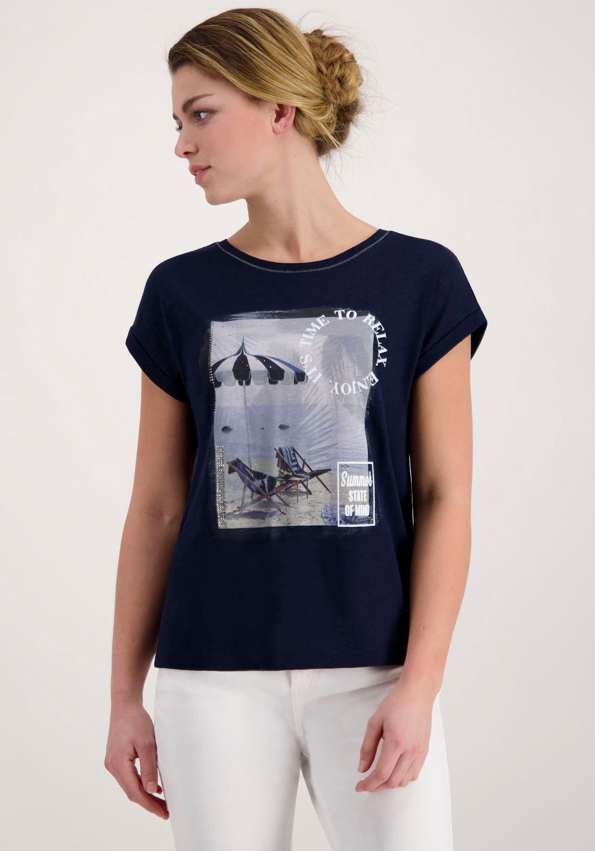 Frontprint Rundhalsshirt marine mit Monari