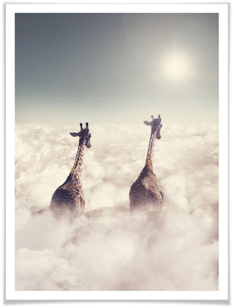 Wolken, Poster Safari (1 St), Wandposter den Tiere in Wall-Art Wandbild, Poster, Giraffen Bild,