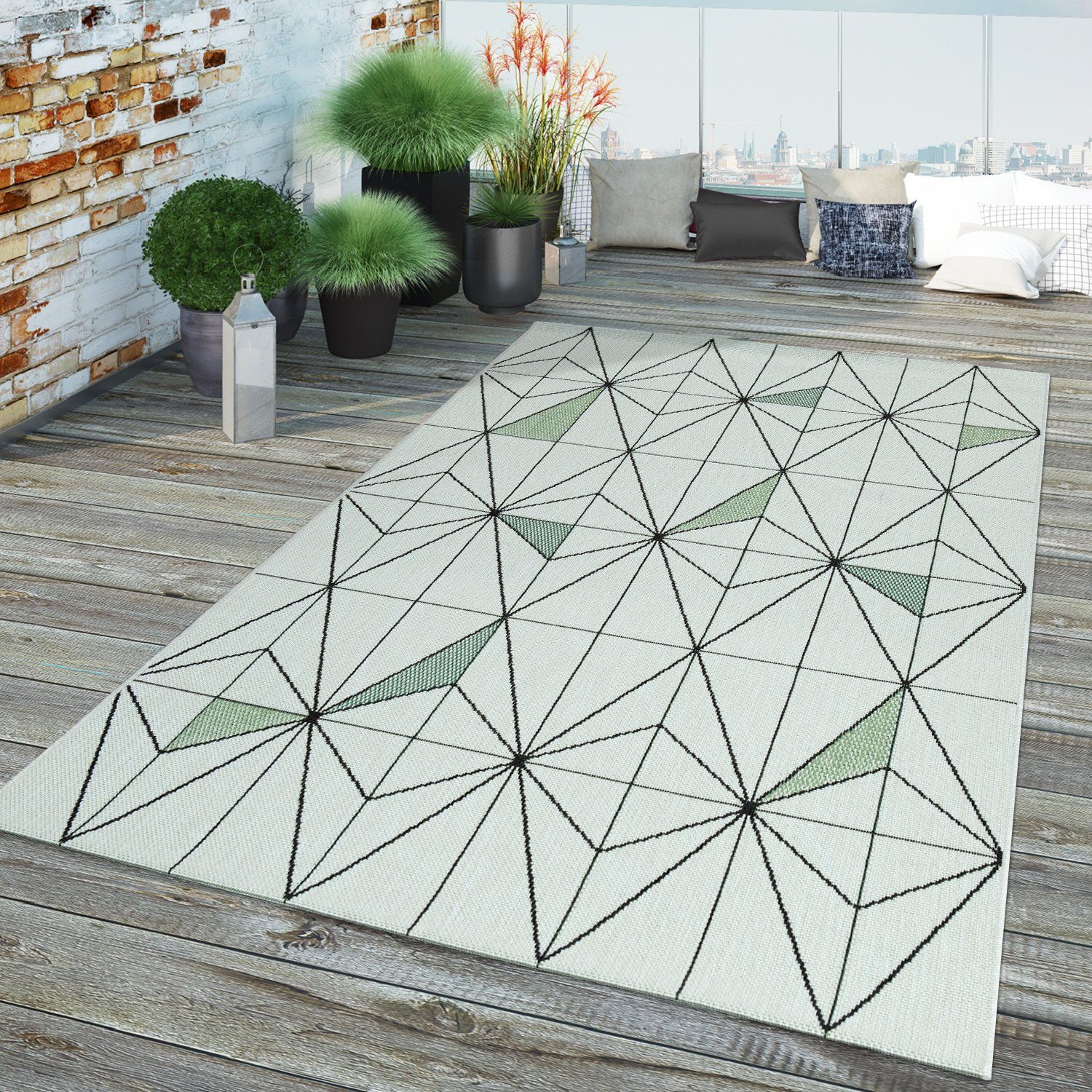 Outdoorteppich In- & Outdoor Teppich Grün Beige, TT Home, rechteckig, Höhe: 4 mm