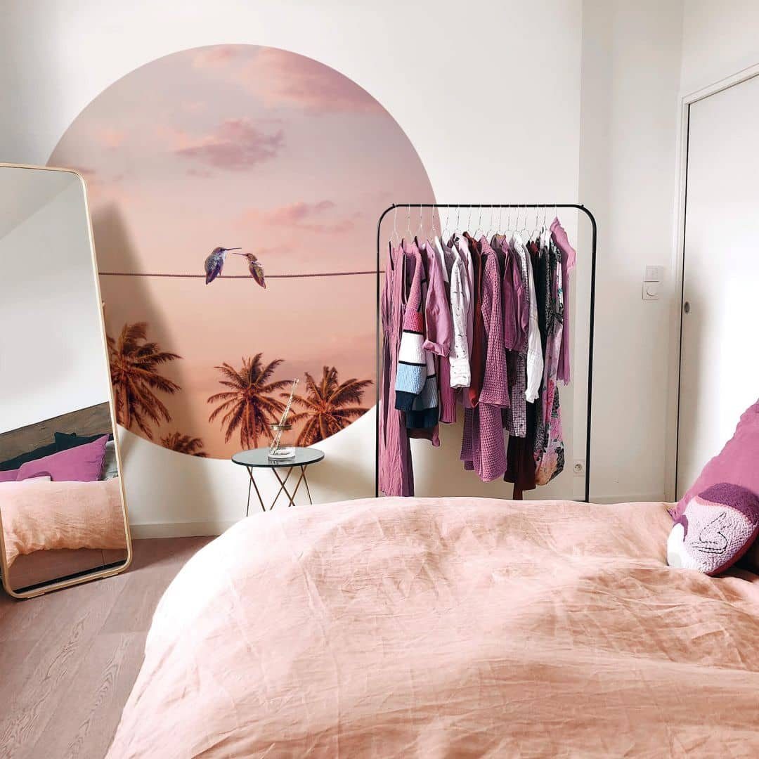 K&L Wall Art Fototapete Rosa Mädchenzimmer Vliestapete Kolibri Liebe Fototapete Loose, Kinder Motivtapete groß, Traumhafte Vlies-Fototapeten für Kinderzimmer, hergestellt in Berlin
