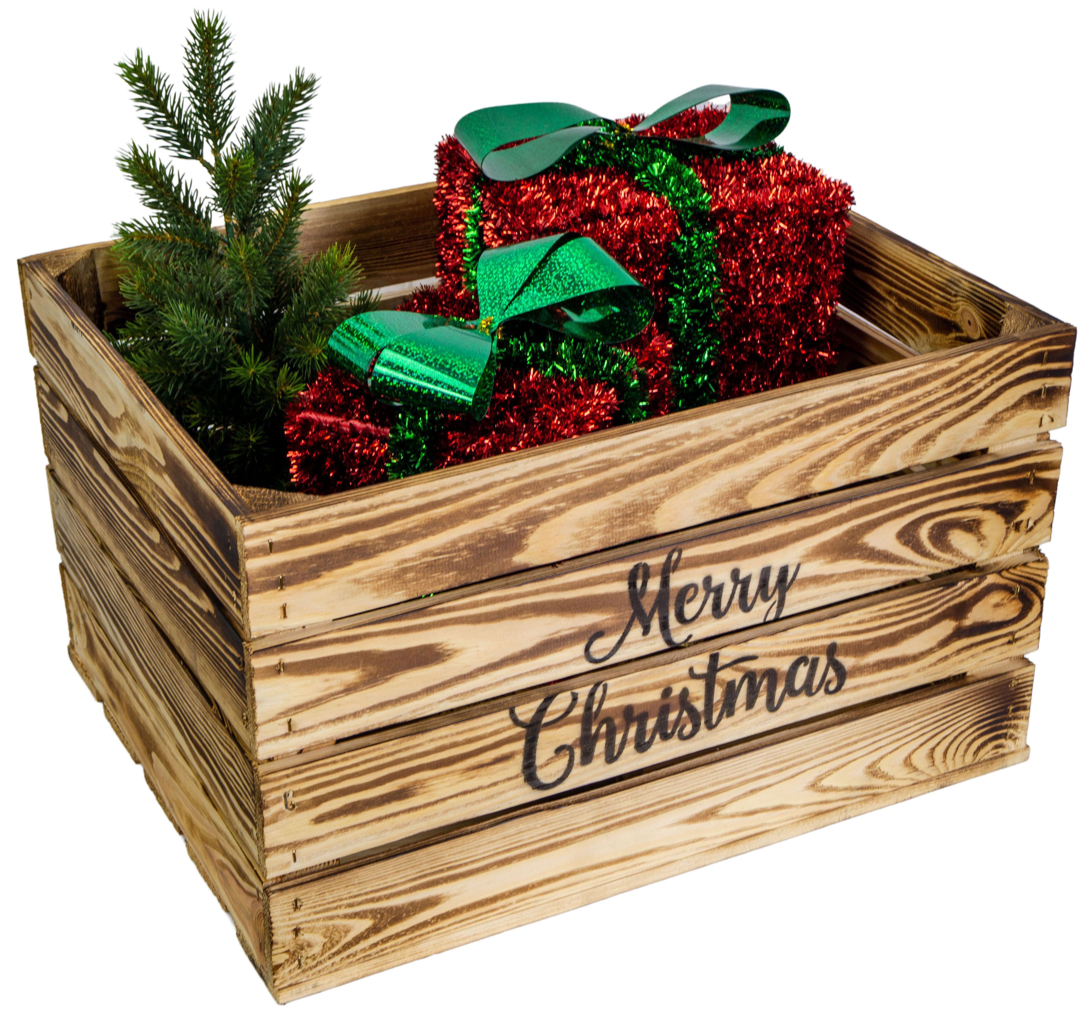 Kistenkolli Altes Land Allzweckkiste geflammte Holzkiste Merry Christmas (Spar-Set, 1er Set)