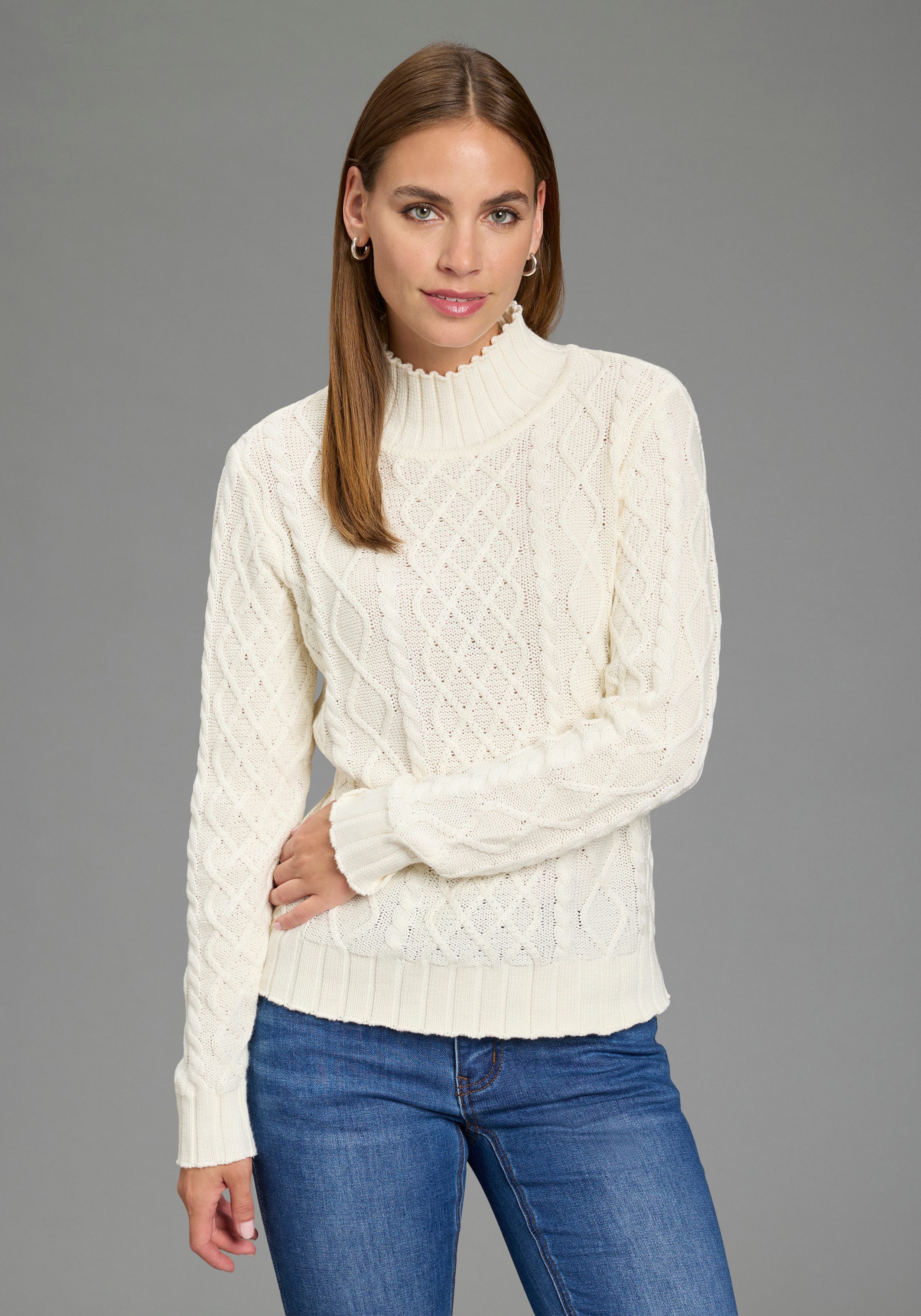 AJC Strickpullover mit modischem Zopfmuster und Stehkragen
