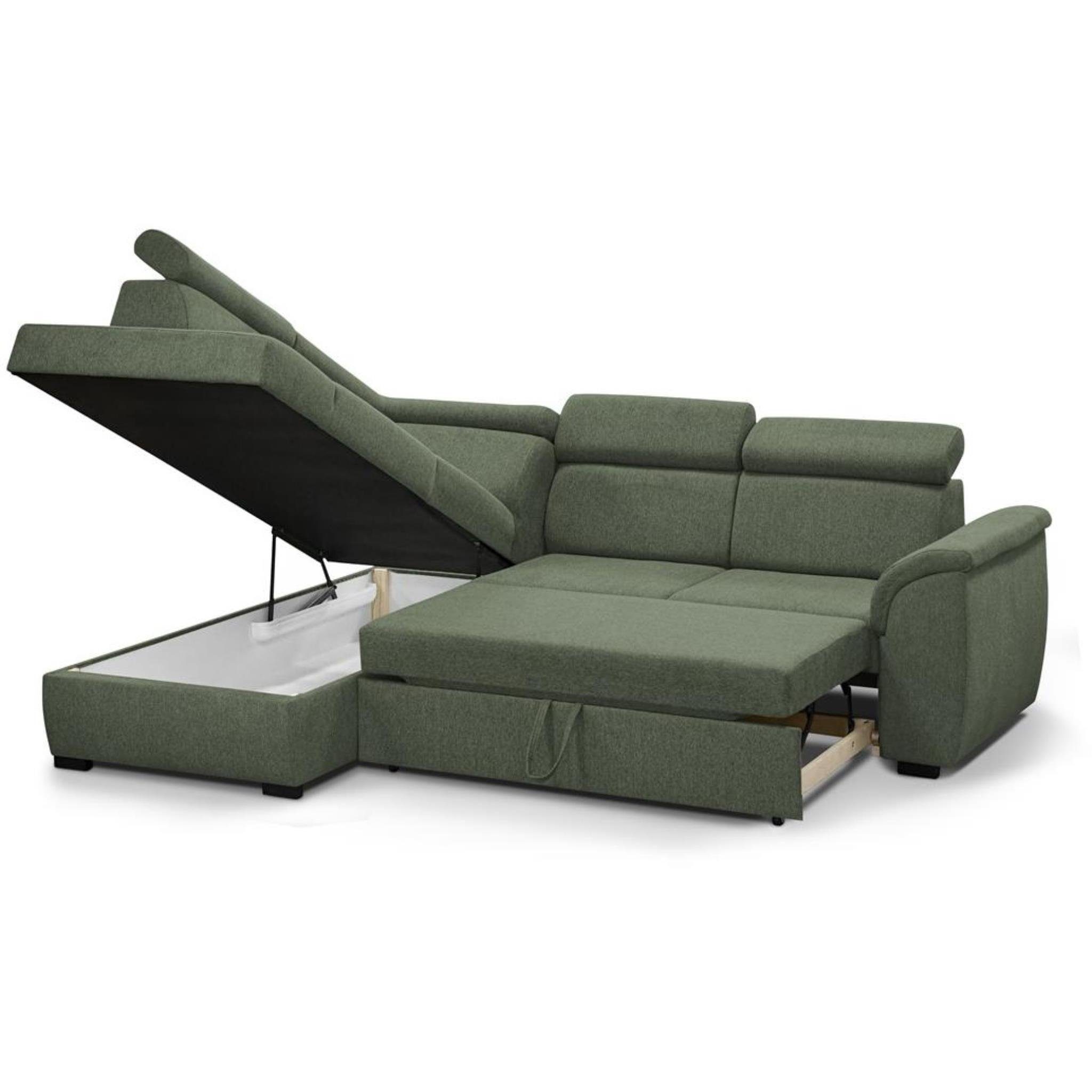 Schlafsofa, Beautysofa Sofa, modernes Polsterecke Madera, im Corner Bettkasten, Corner Ecksofa L-Form L-förmige ausziehbare Stil mit Schlaffunktion, (matana Kopfstützen, 03) Grau verstellbare