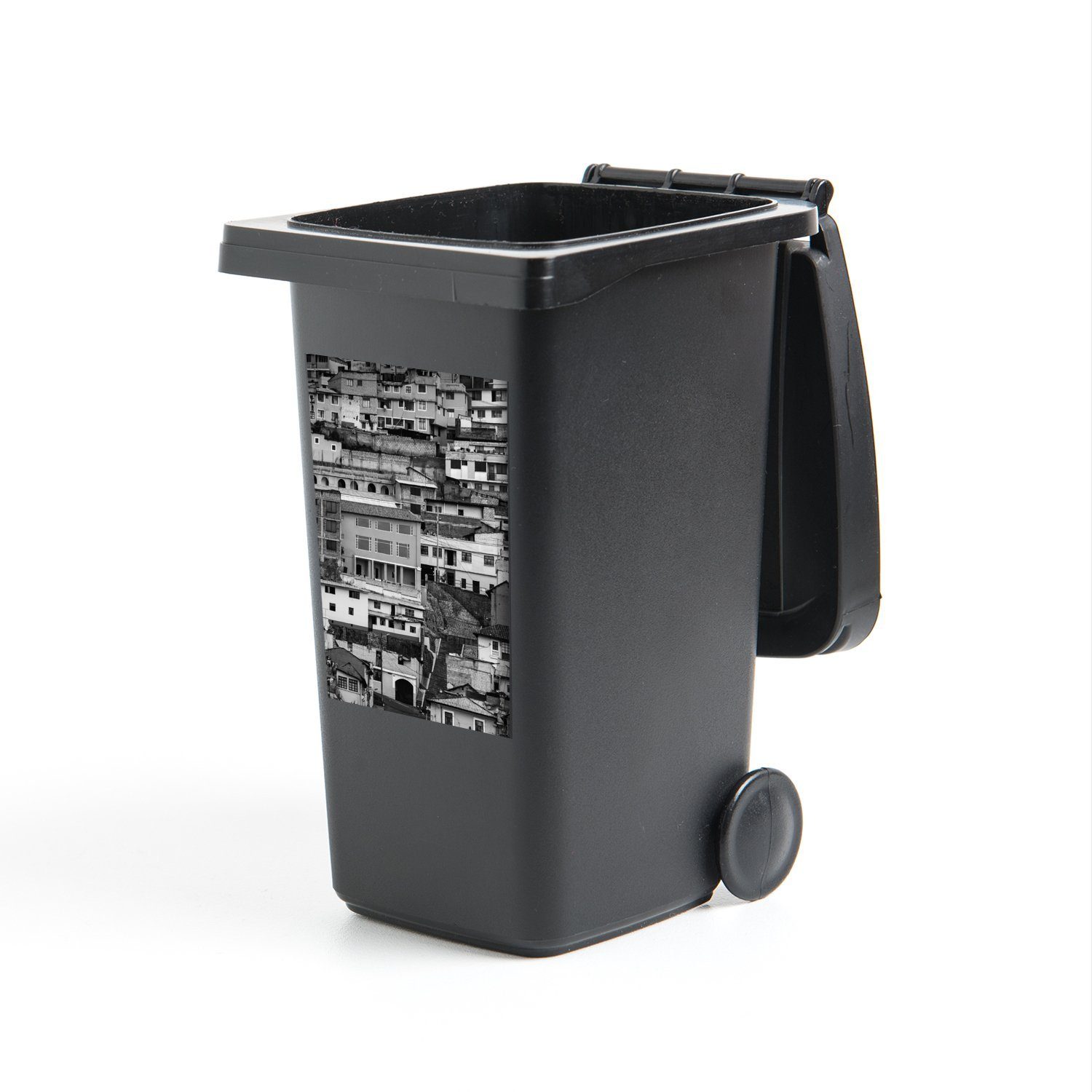 Schwarz Abfalbehälter Mülltonne, Sticker, Container, Haus (1 Wandsticker - MuchoWow Mülleimer-aufkleber, Ecuador Weiß St), - -