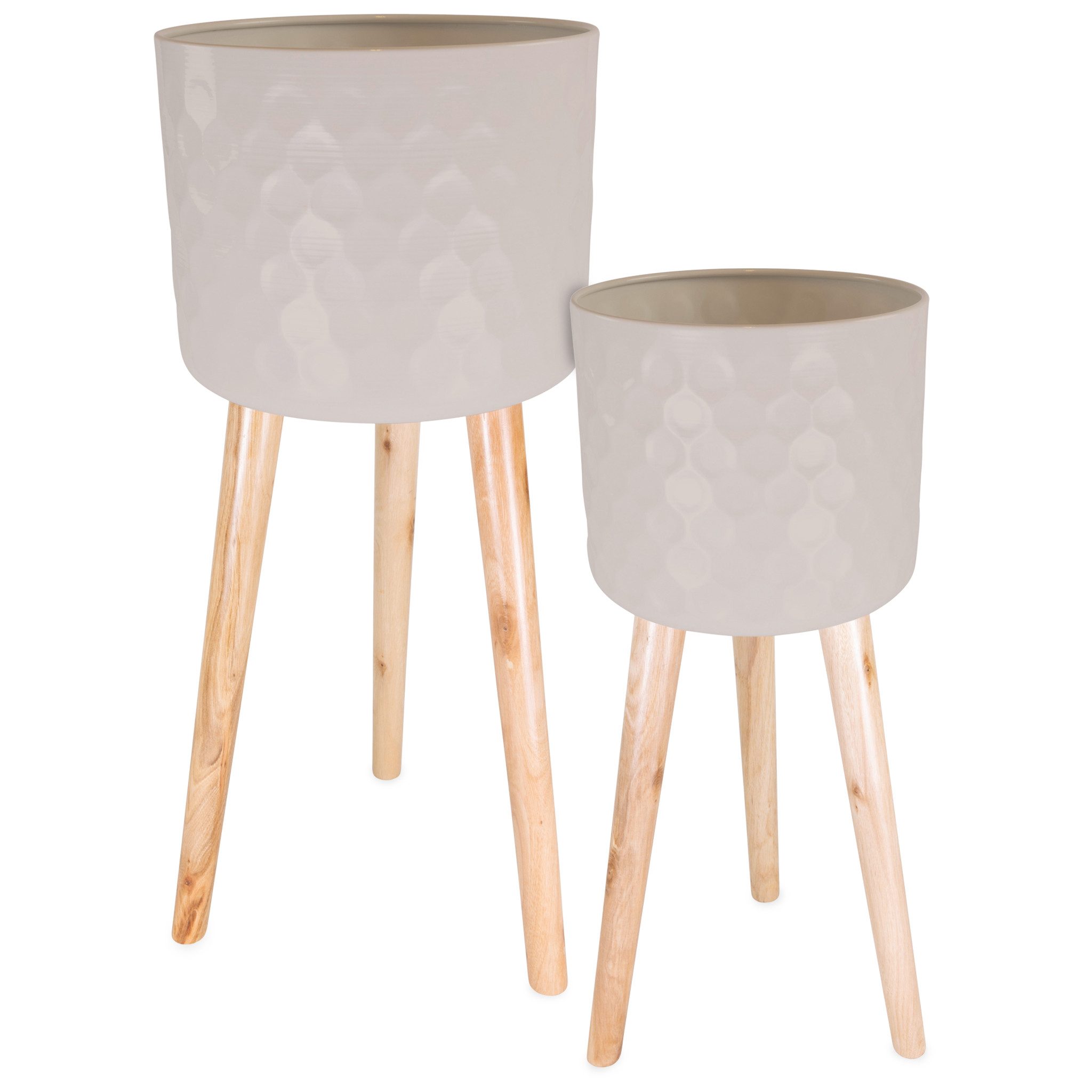 matches21 HOME & HOBBY Blumentopf Blumentöpfe 2er Set Beige Ø 24,5 x 60 cm & 28 x 67,5 cm mit Füßen (2 St), Übertöpfe aus Metall mit Holz Beinen