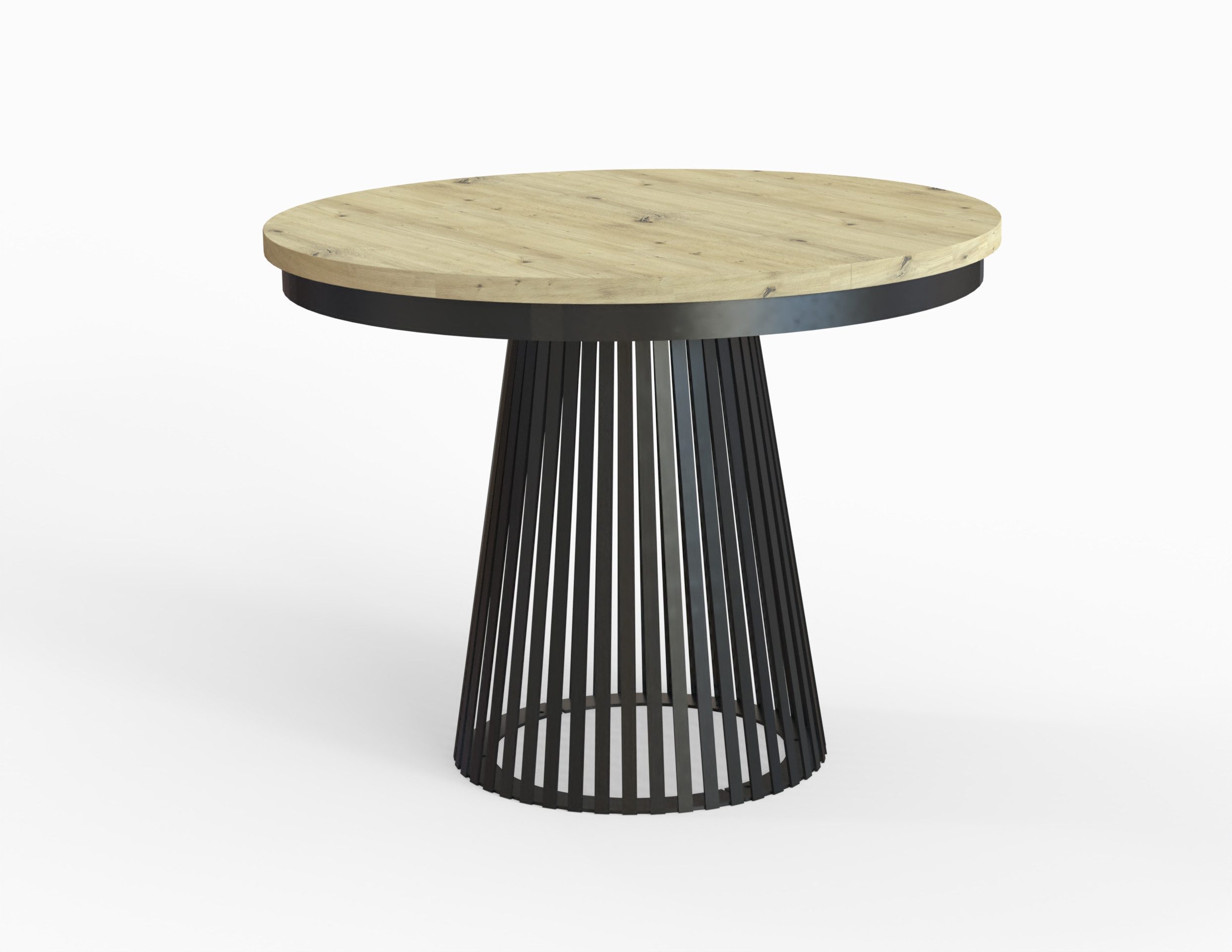 Design Möbel Wohnzimmertisch LAMELL Runder Esstisch ausziehbar 100–180 / 120–200 cm, Metallgestell