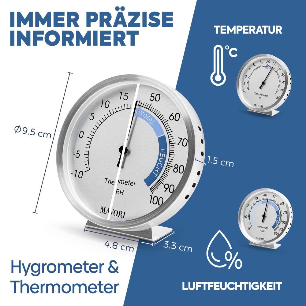 MAVORI Hygrometer & Thermometer innen analog, Perfektes Duo zur Kontrolle d günstig online kaufen