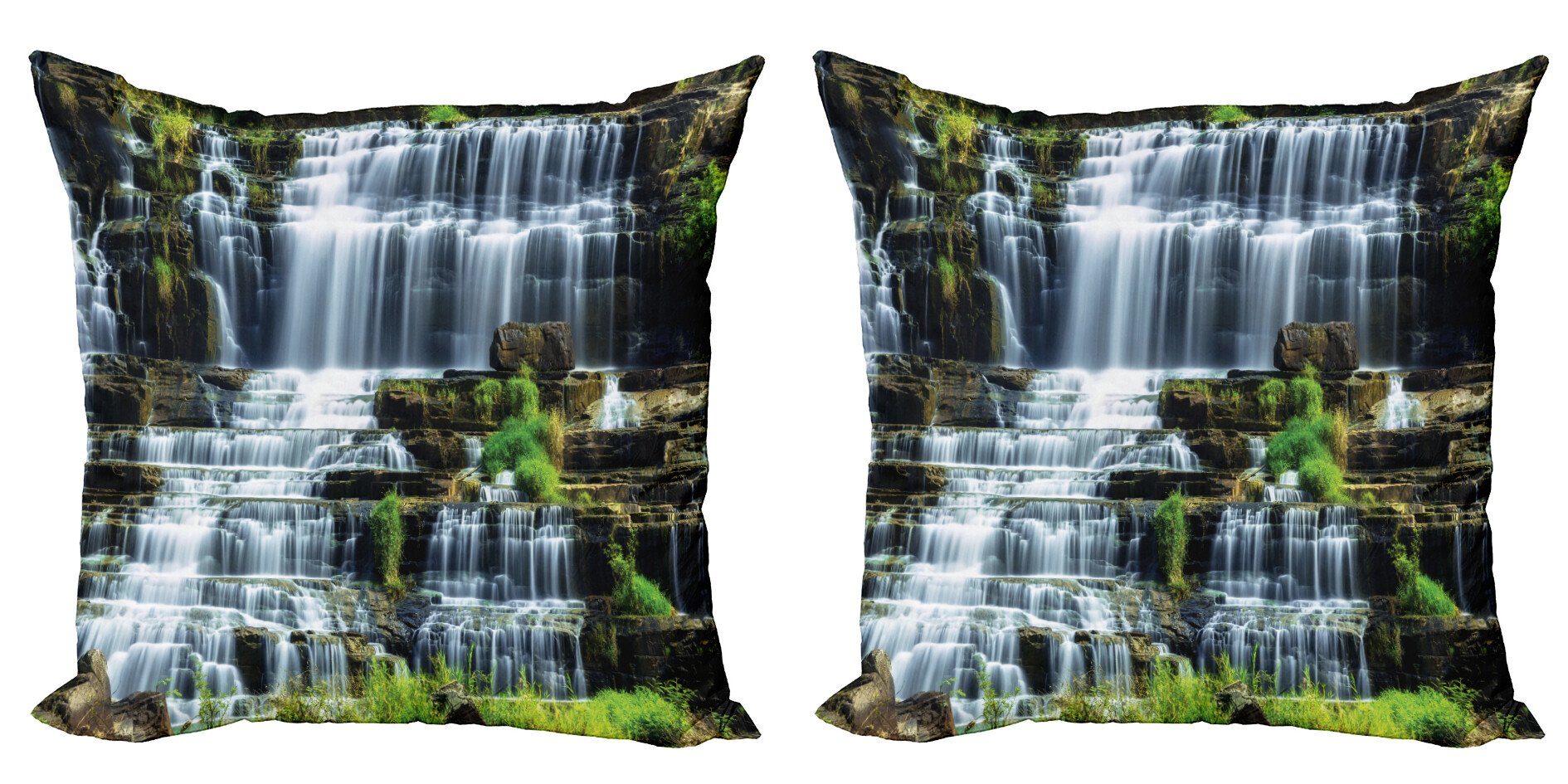 Kissenbezüge Modern Accent Doppelseitiger Digitaldruck, Abakuhaus (2 Stück), Tropisch Wasserfall Jungle Rural | Kissenbezüge