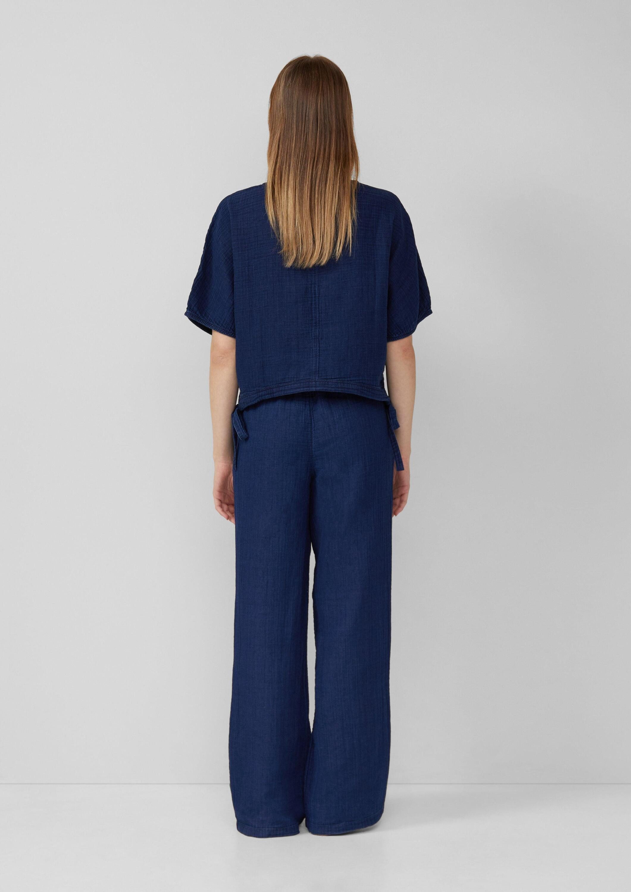 s.Oliver Kurzarmbluse Bluse Indigo dyed Bluse mit kurzen Fledermausärmeln