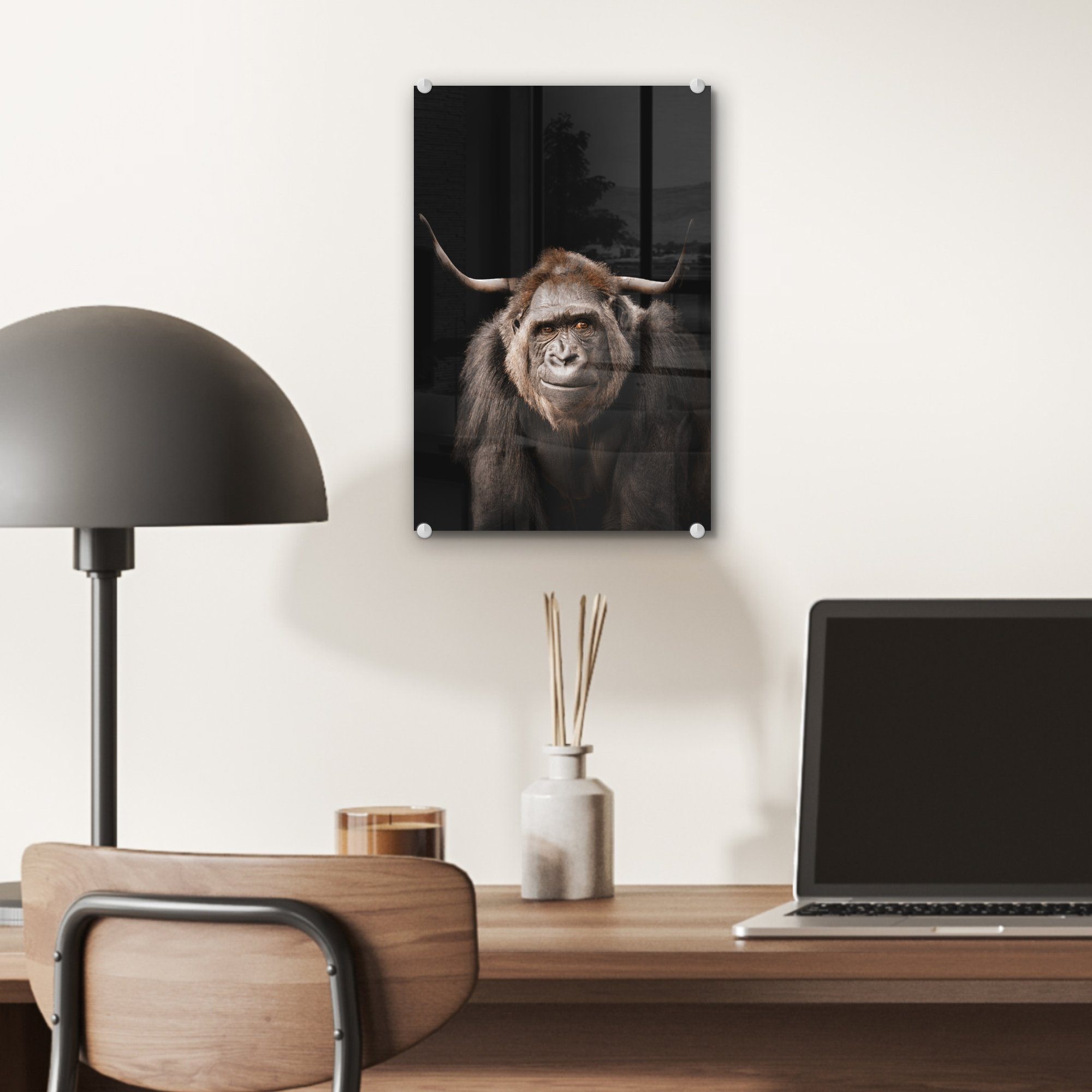 auf Bilder auf - St), Wanddekoration - Wandbild Acrylglasbild (1 Tier, Schwarz Glas - Glasbilder MuchoWow - Gorilla Glas Foto -