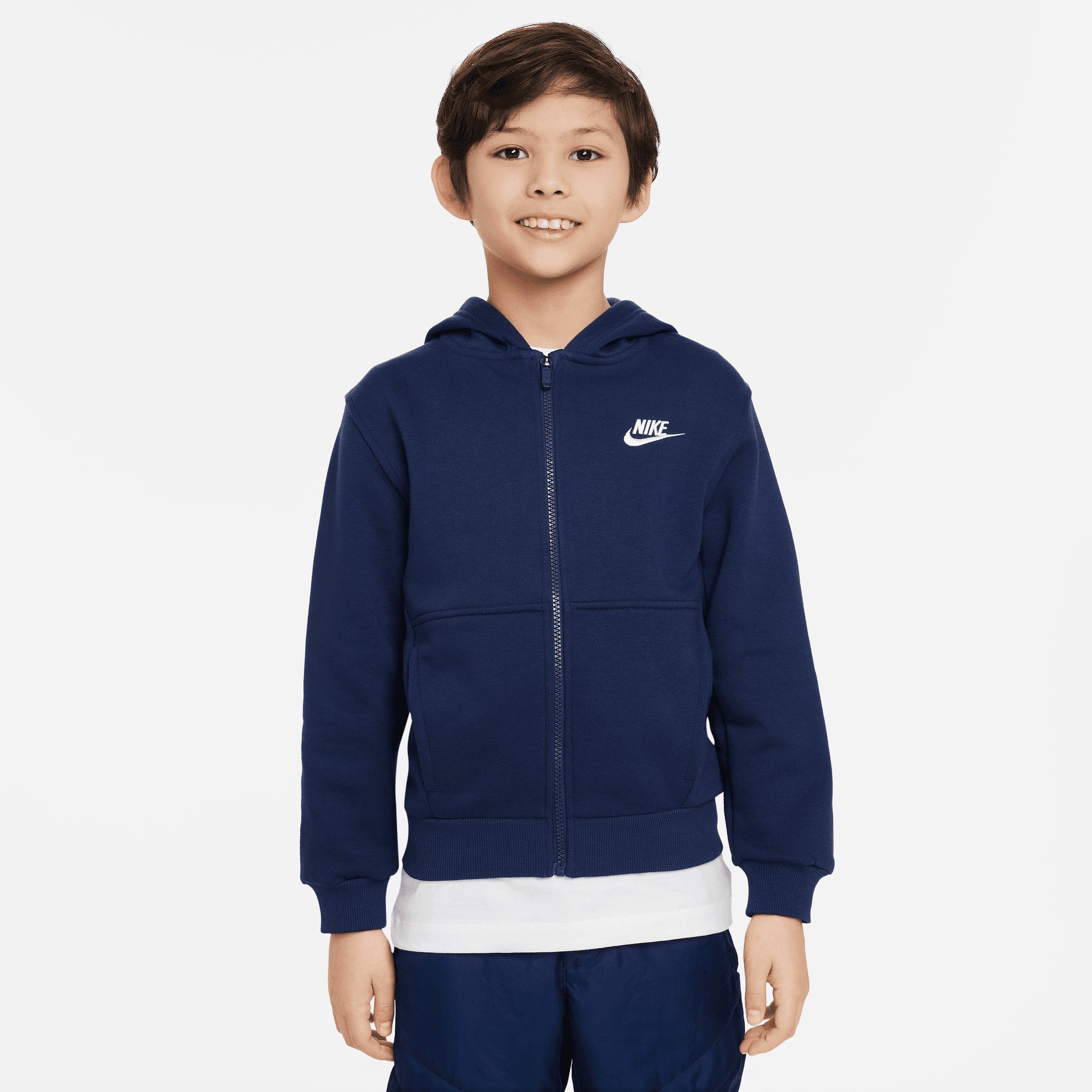 Nike Sportswear Kapuzensweatjacke CLUB BIG MIDNIGHT KIDS' NAVY/WHITE FULL-ZIP HOODIE FLEECE