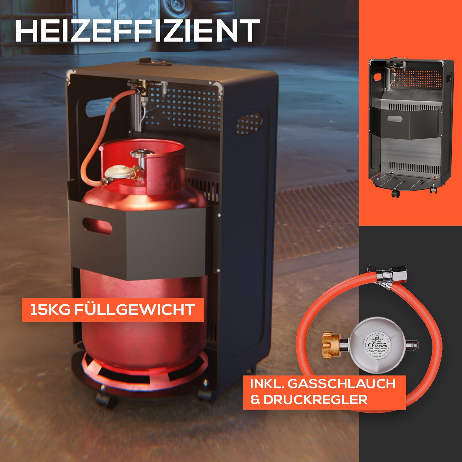 TroniTechnik Heizlüfter Infrarot- Heizgerät HB-015 Gasheizer,Piezo-Zündung,4200 Watt,I3B/P(50), Überhitzungsschutz, drei Leistungsstufen:1500/2800/4200 Watt Ede – Bild 5 von 5