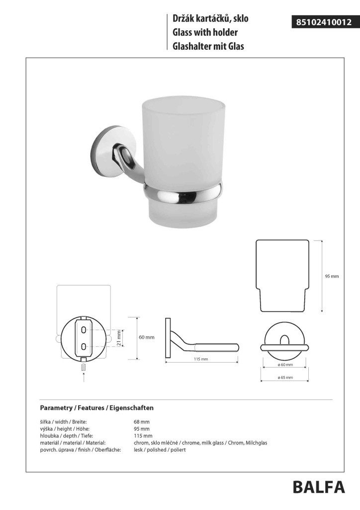 BRILLANTBAD® Zahnbürstenhalter BALFA Glashalter mit Glas Zink Chrom poliert für Bad & Küche >> Bohren – Bild 2 von 2