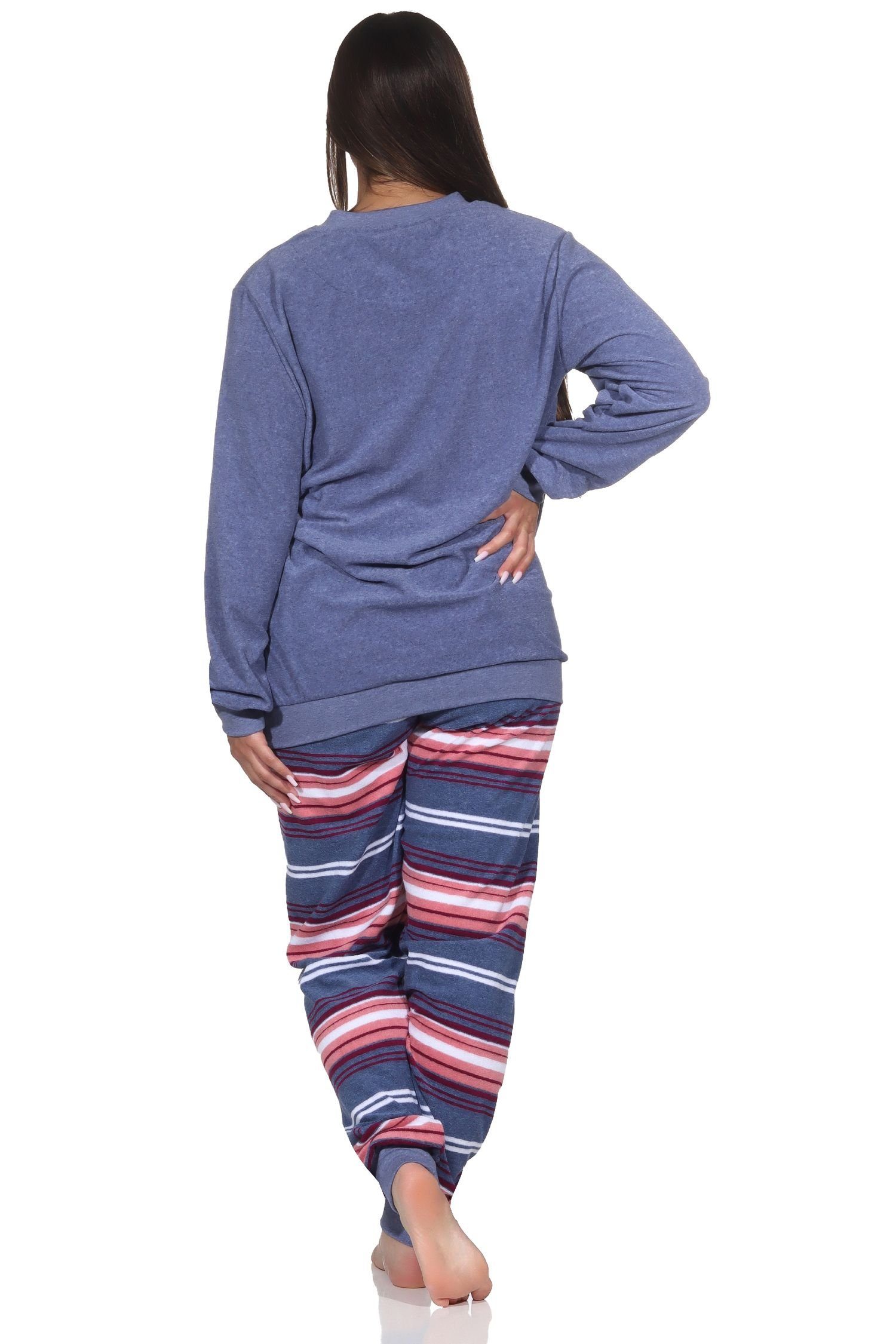 Schlafanzug Frottee Normann - blau-mel. Übergröße auch mit in Normann Damen Pyjama Bündchen