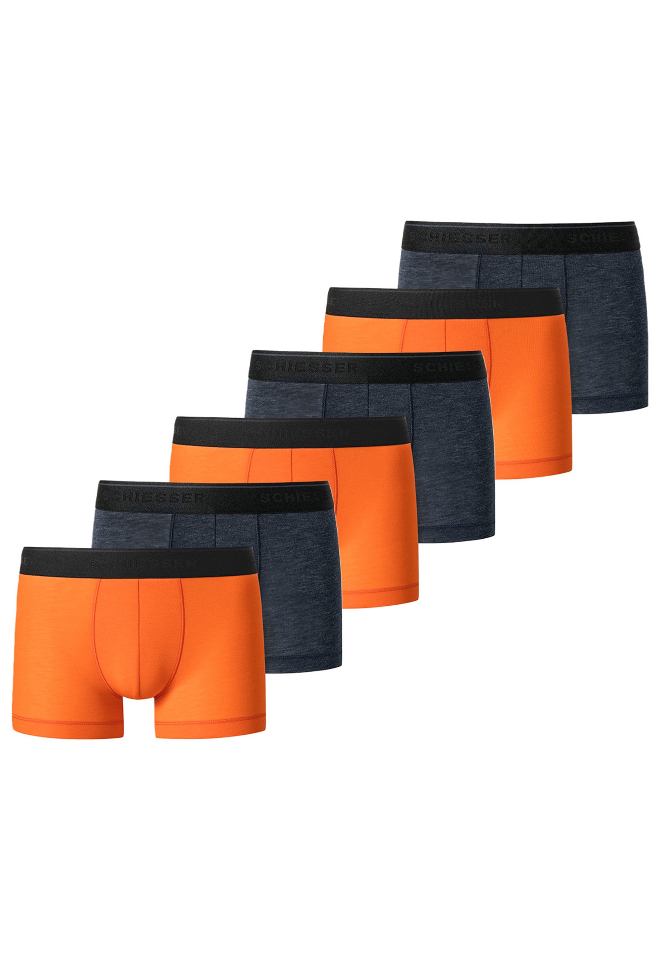 Schiesser Retro Boxer 6er Pack Personal Fit (Spar-Set, 6-St) Retro Short / Pant - Webgummibund mit geprägtem Logo-Schriftzug Grau / Orange - 901 (HW23) | Boxer anliegend