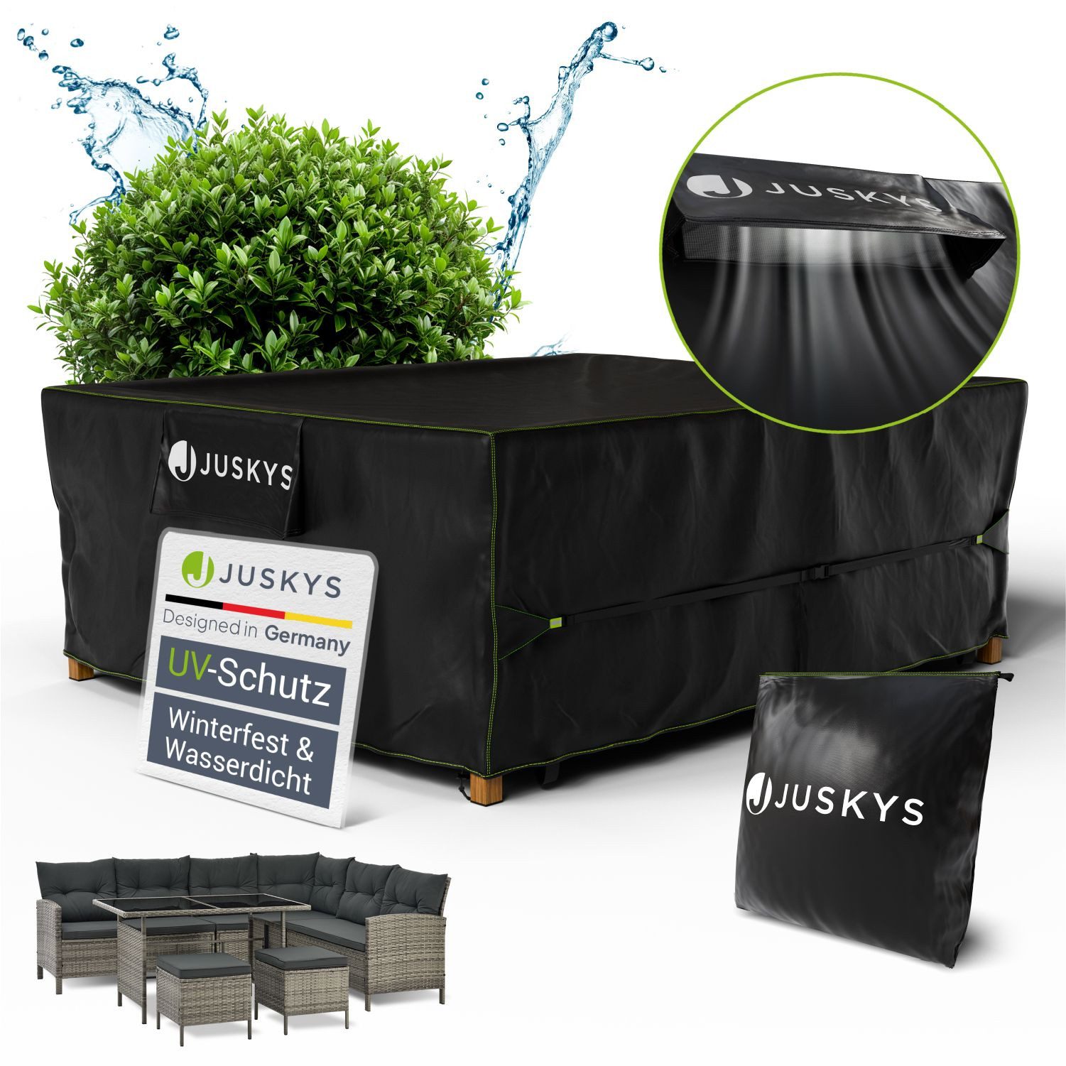 Juskys Gartenmöbel-Schutzhülle CoverSafe Pro (1-St), 4,56 m², Abdeckplane mit Lüftungsschlitz, wasserdicht und winterfest