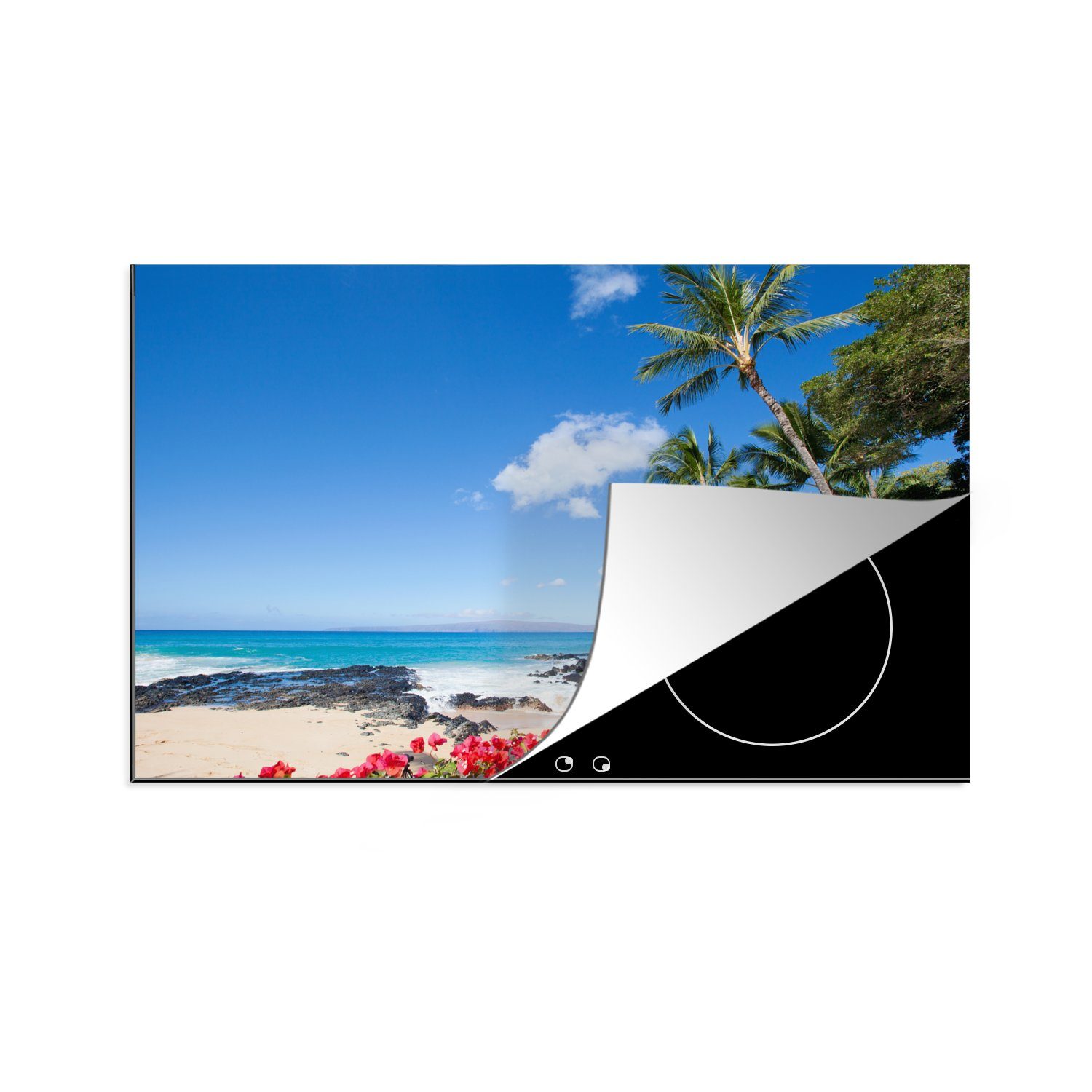 MuchoWow Herdblende-/Abdeckplatte Bunte Blumen auf der tropischen Insel Maui, Vinyl, (1 tlg), 81x52 cm, Induktionskochfeld Schutz für die küche, Ceranfeldabdeckung