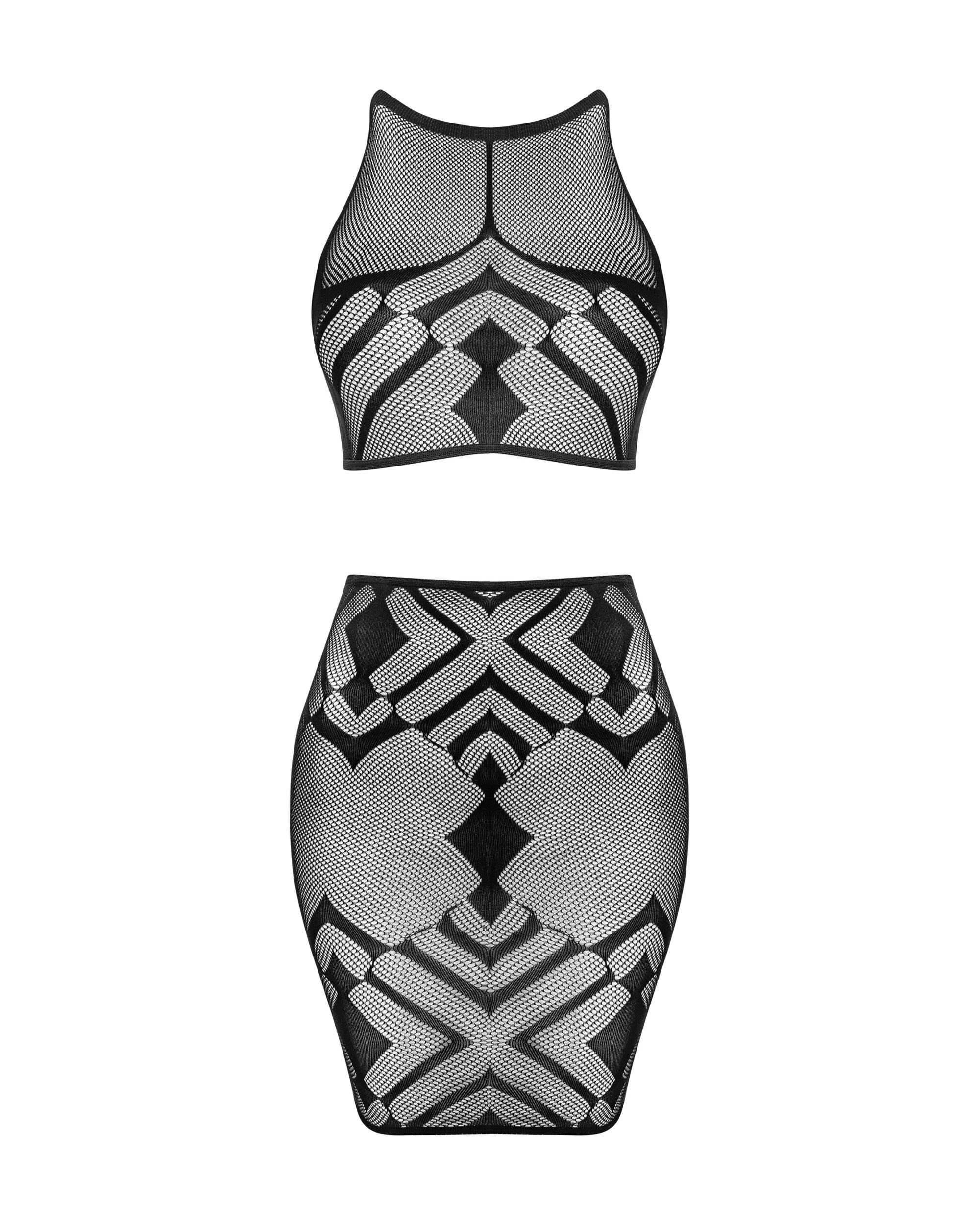 Obsessive Set: Bügel-BH Reizwäsche-Set in schwarz Top + Rock transparent (Set)