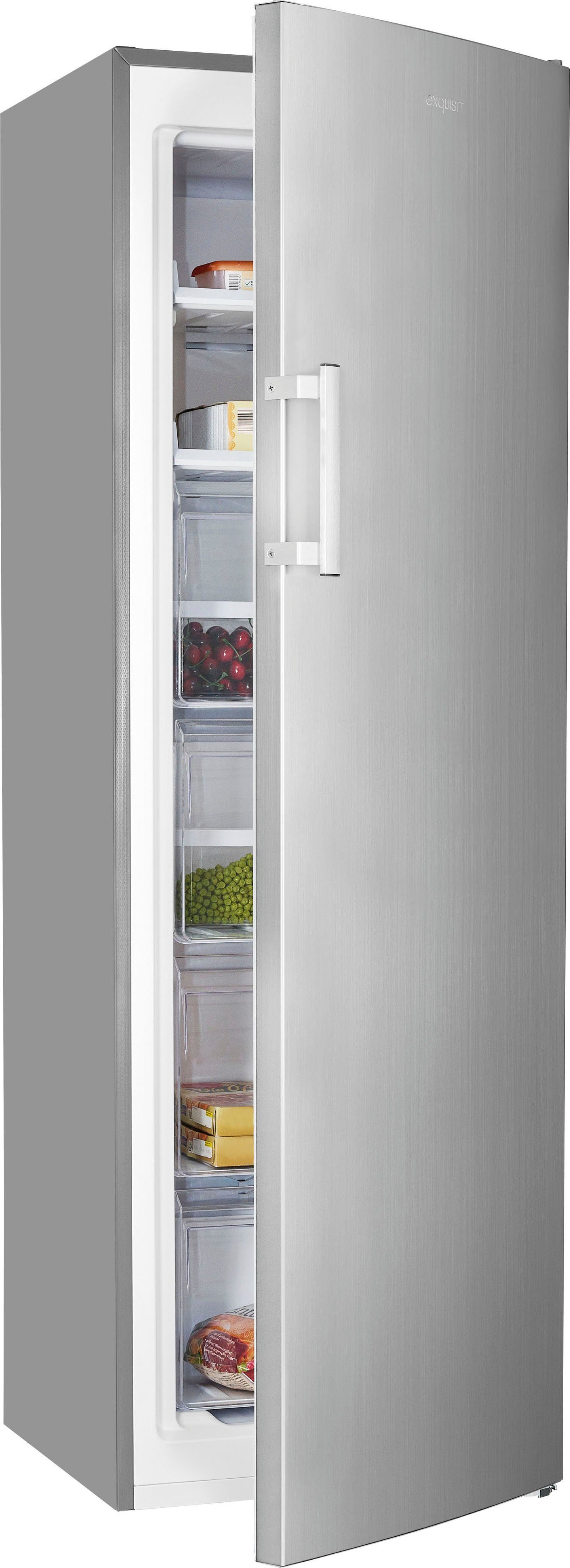 exquisit Gefrierschrank NoFrost GS271-NF-H-040D Inoxlook, 170,5 cm hoch, 54 cm breit, 4*-Gefrierschrank No Frost mit LED-Anzeige & praktischem Griff